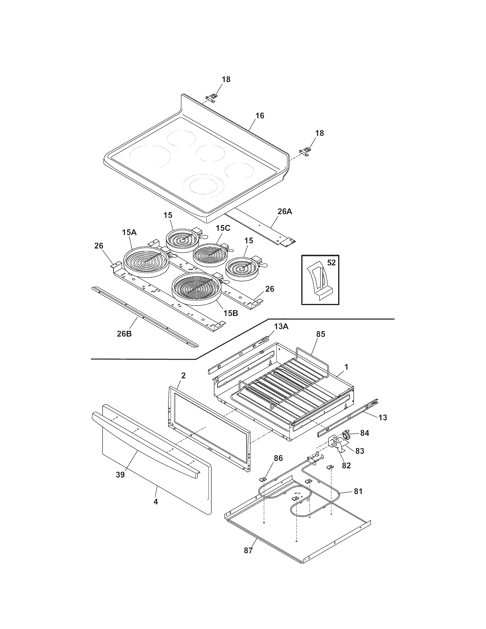 Kenmore 7909661240A top/drawer diagram