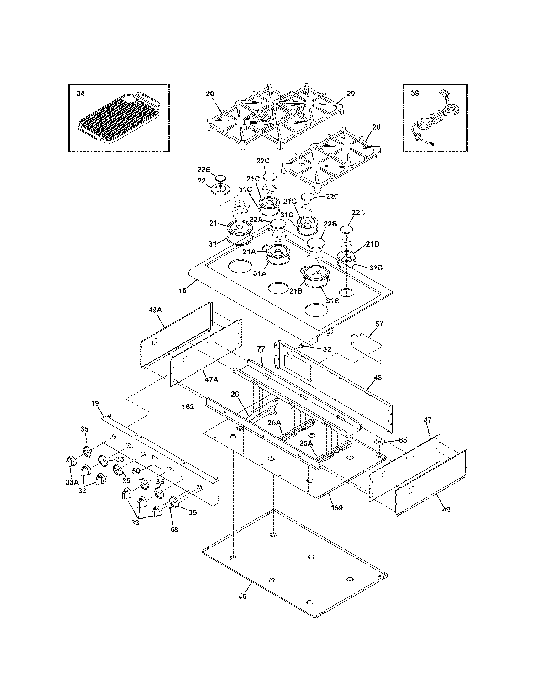 Kenmore Pro 79030503600 maintop diagram