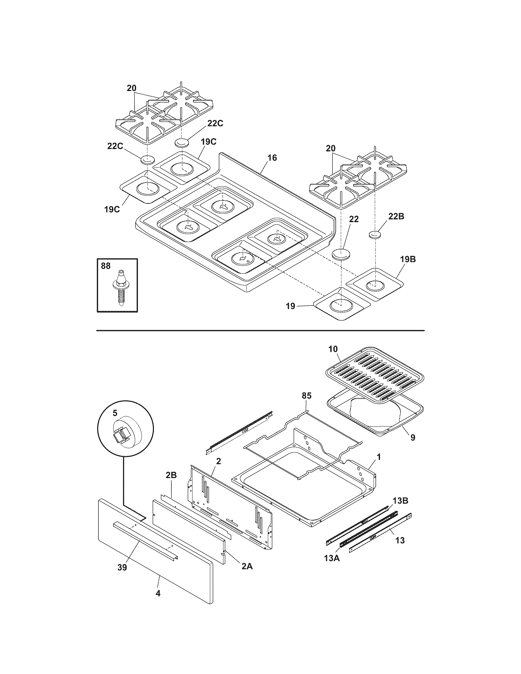 Kenmore 79071559601 top/drawer diagram