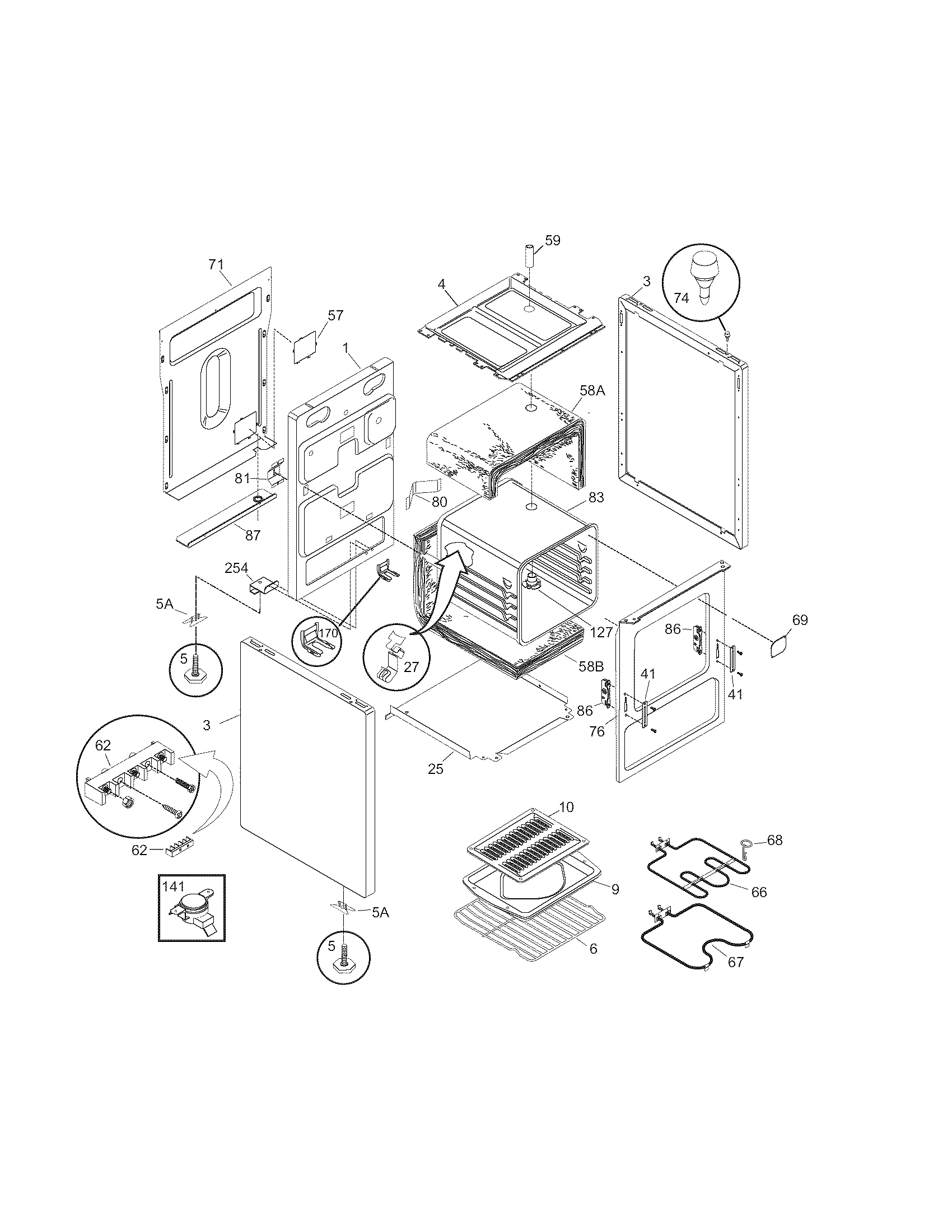 Tappan TEF242BW3 body diagram