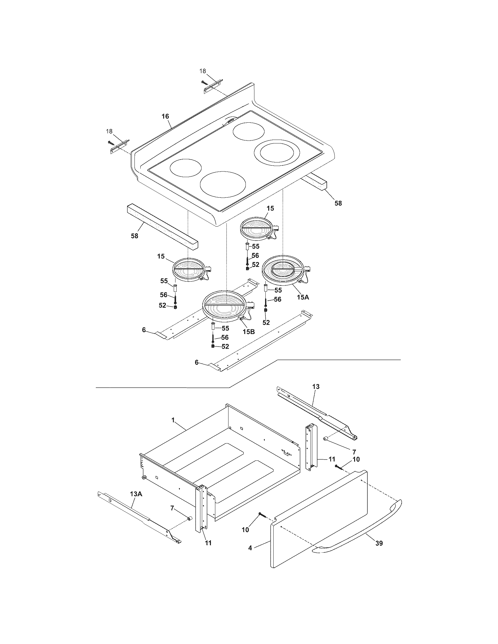 Frigidaire PFEF374EC2 top/drawer diagram
