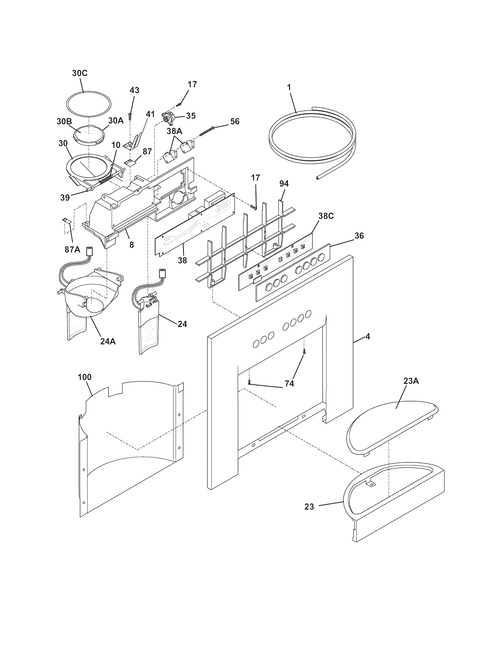Electrolux E23CS75DSS6 ice & water dispenser diagram