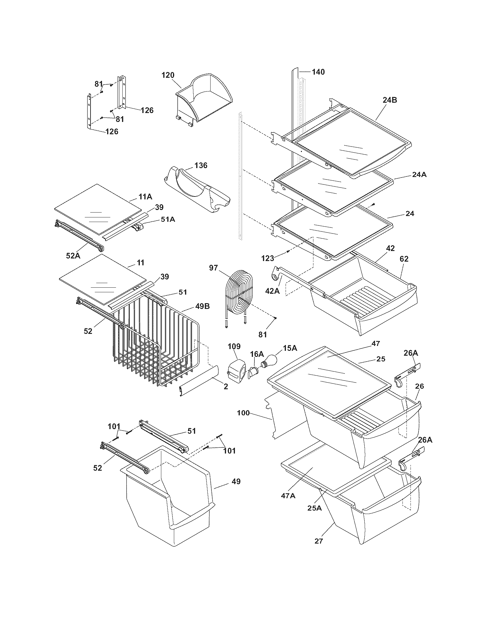 Frigidaire PLHS37EGSB0 shelves diagram