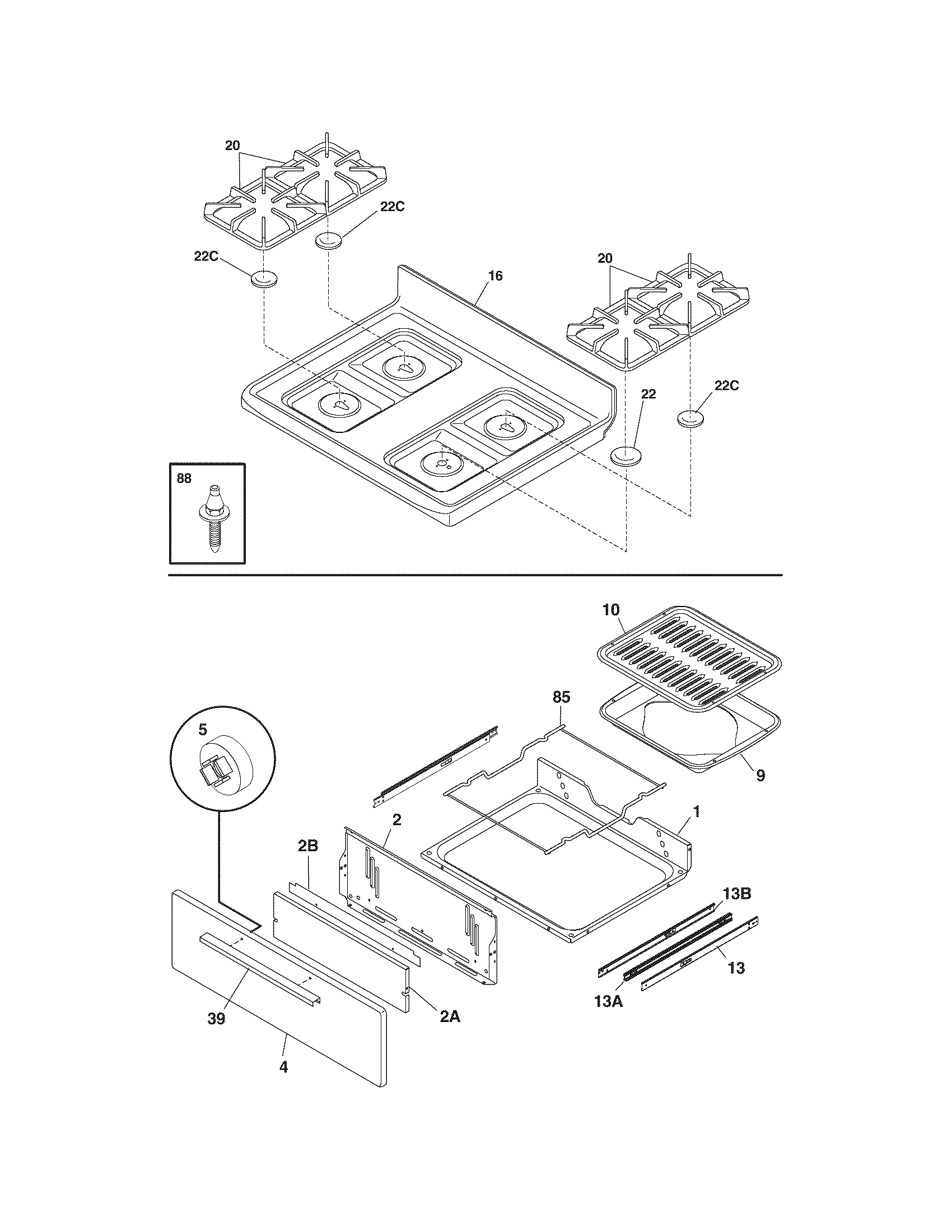 Frigidaire CFGF337ESD top/drawer diagram