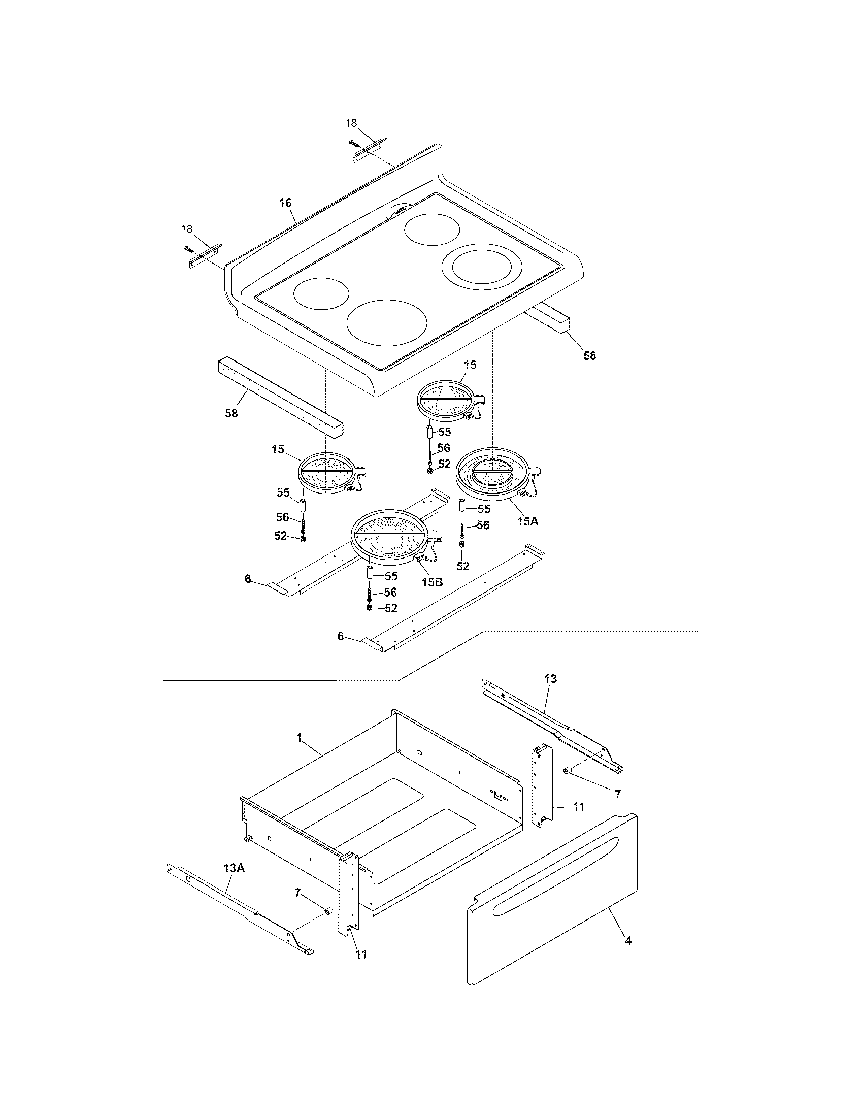 Frigidaire PFEF374ES2 top/drawer diagram
