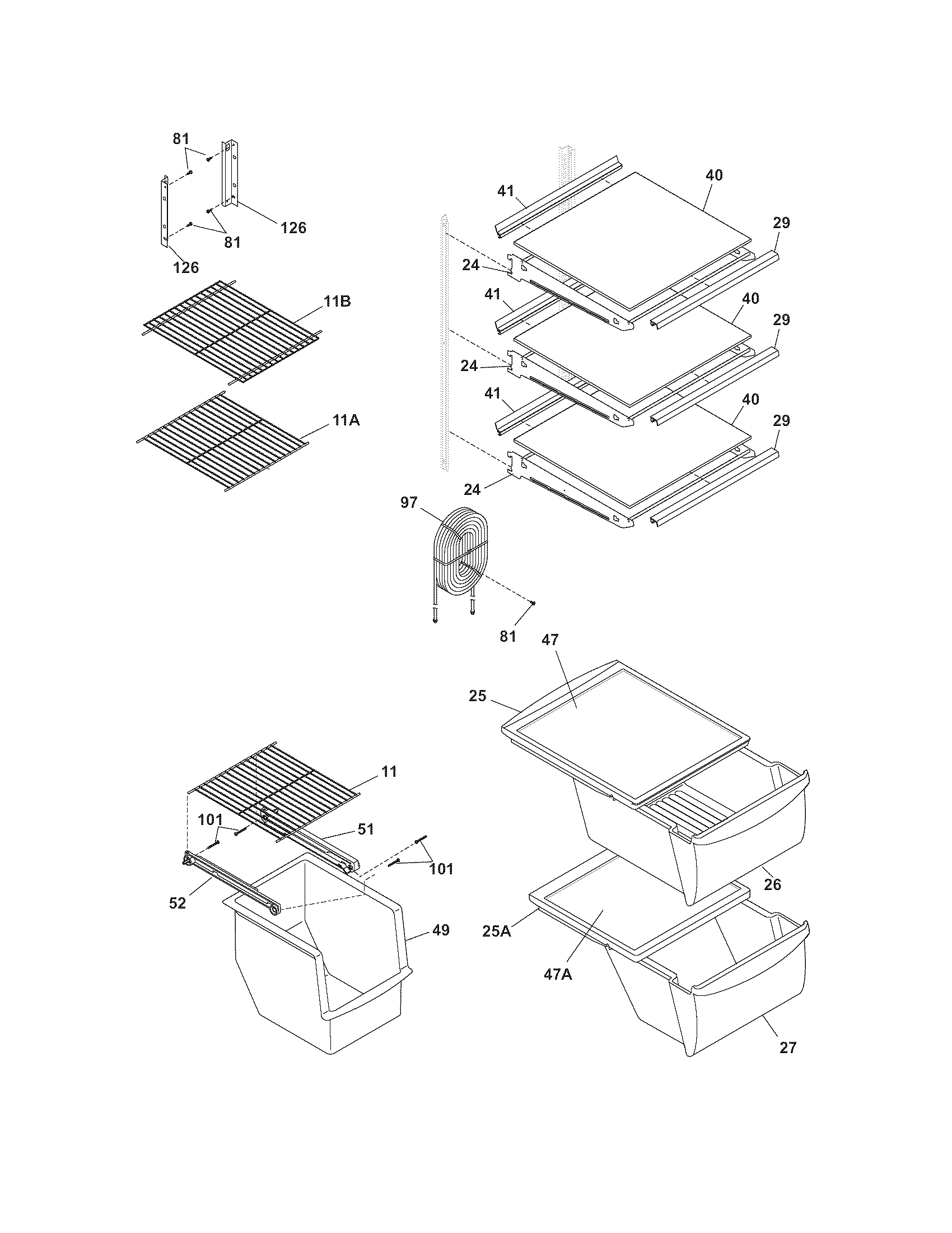White-Westinghouse WRS6W1EW8 shelves diagram