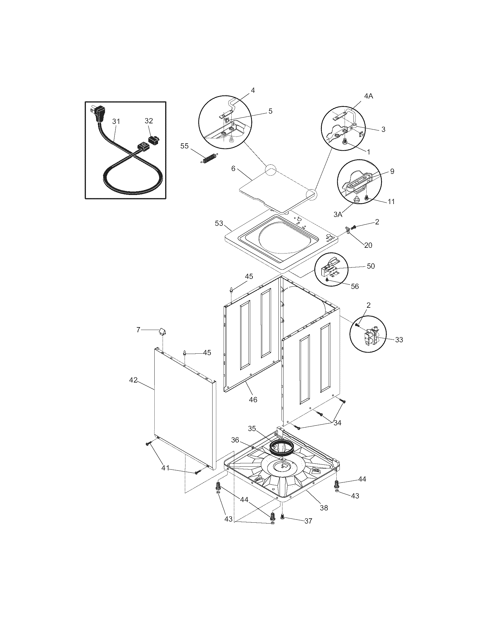 White-Westinghouse WWX121ES1 cabinet/top diagram