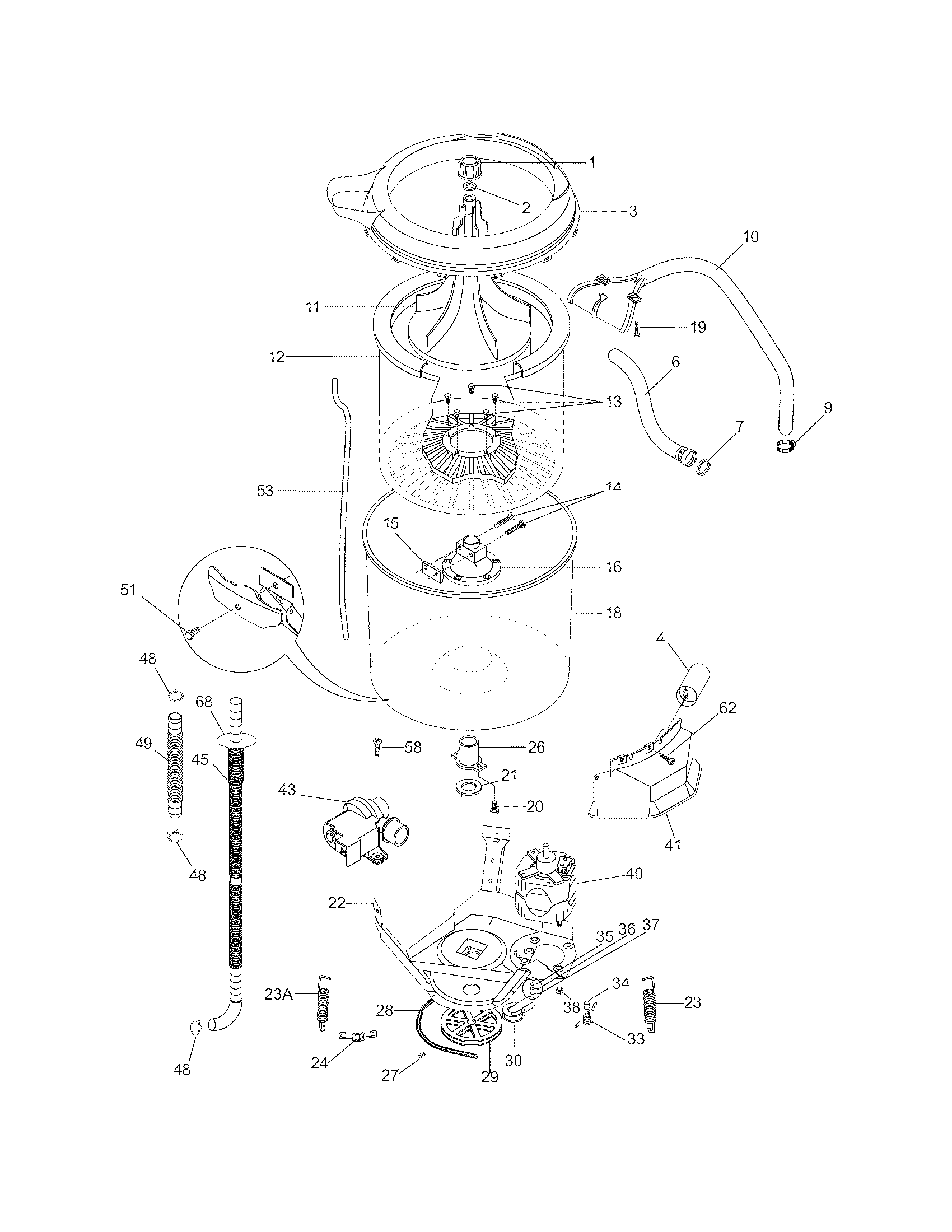 White-Westinghouse WWX121ES1 motor/tub diagram