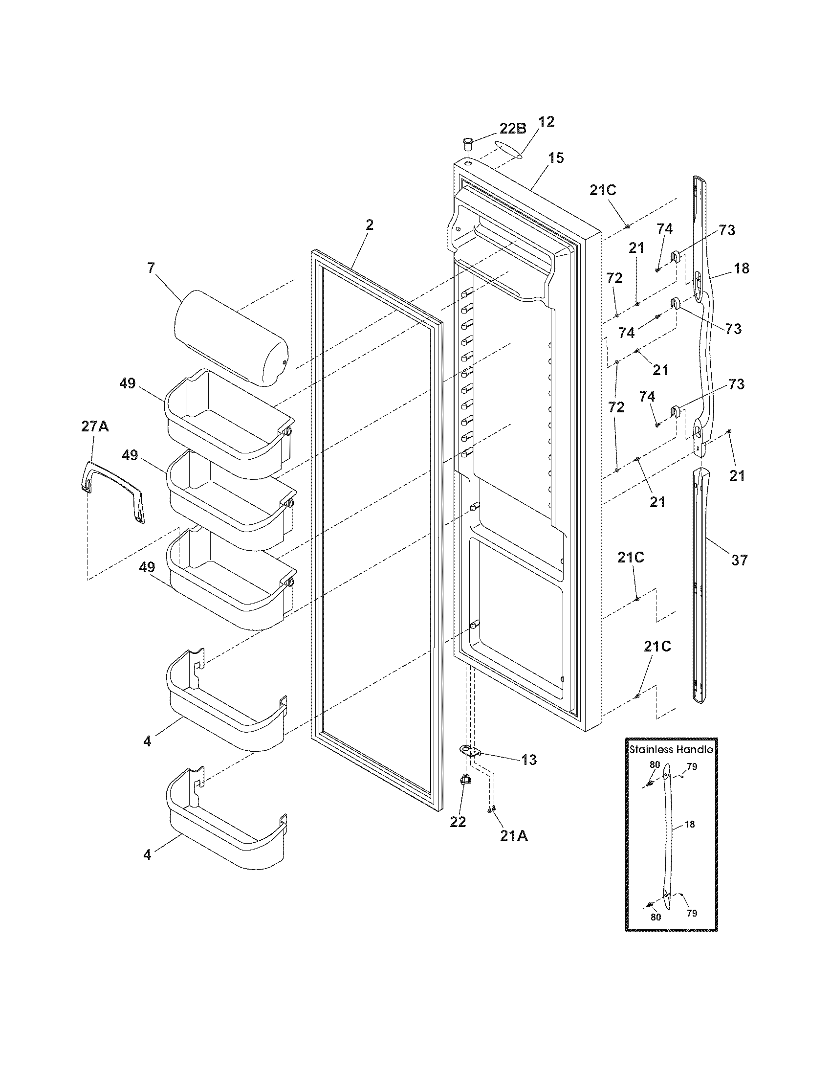 Frigidaire GLHS68EGB2 refrigerator door diagram