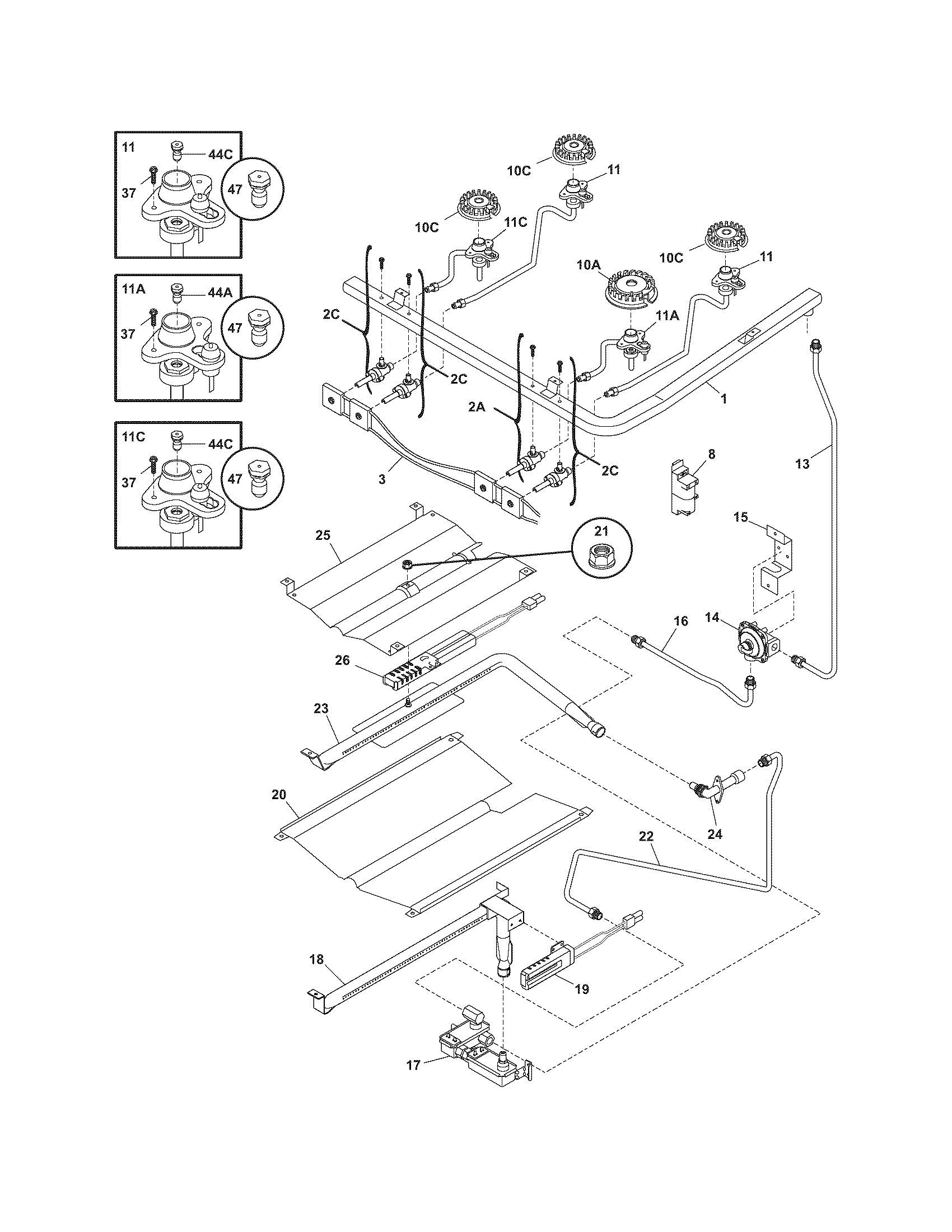 Frigidaire FGF365MXFCA burner diagram