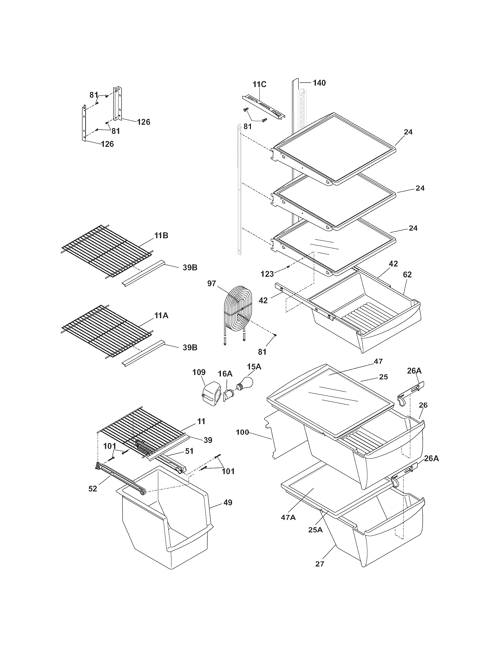 Kenmore 25356962603 shelves diagram