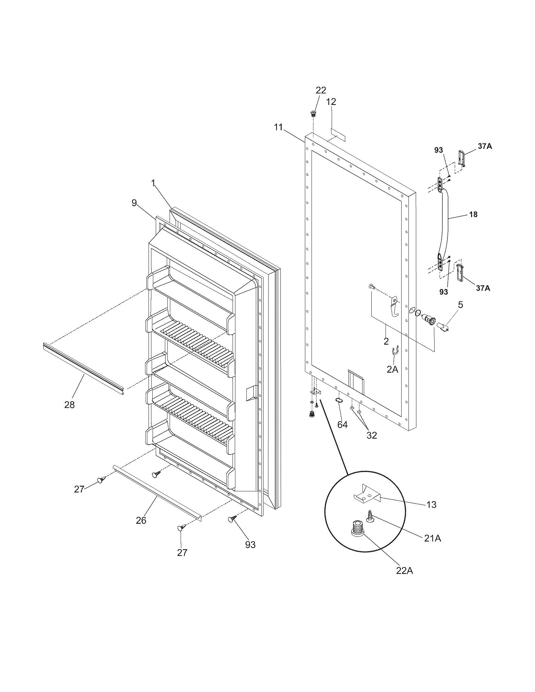 Frigidaire FFU2124DW9 door diagram