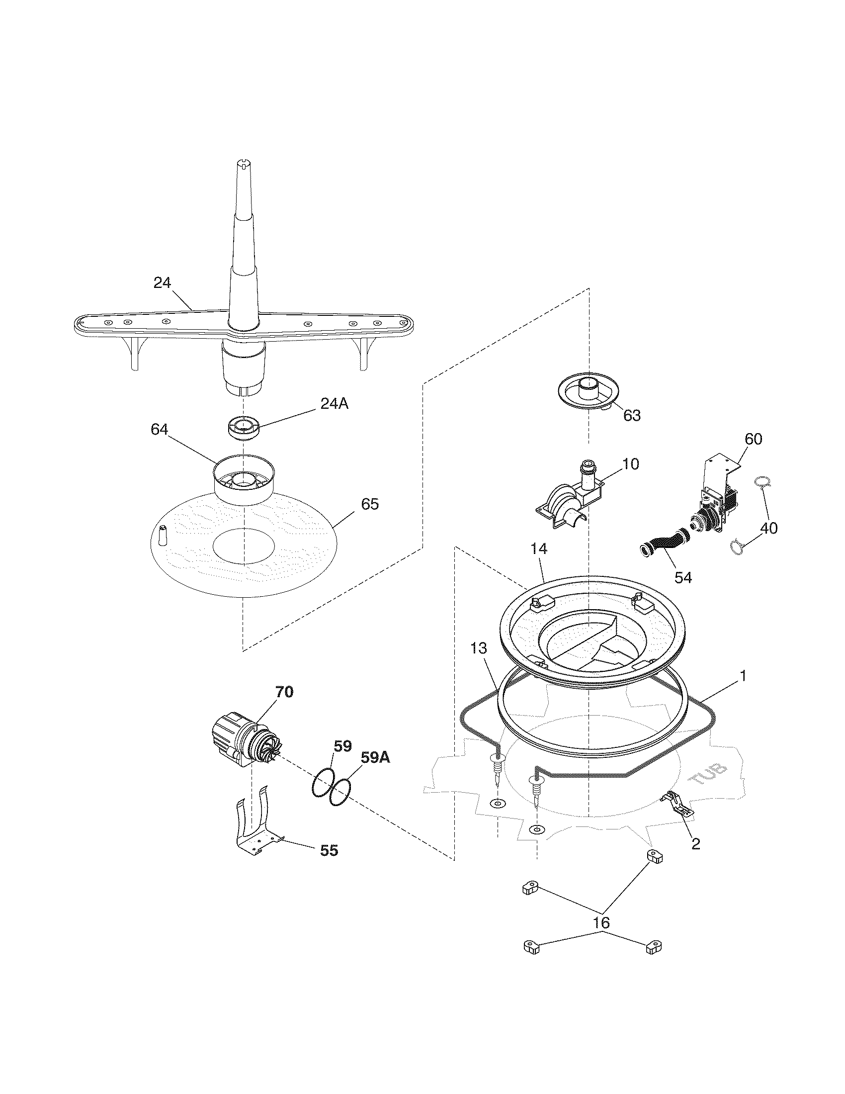 Kenmore 58716149402 motor & pump diagram