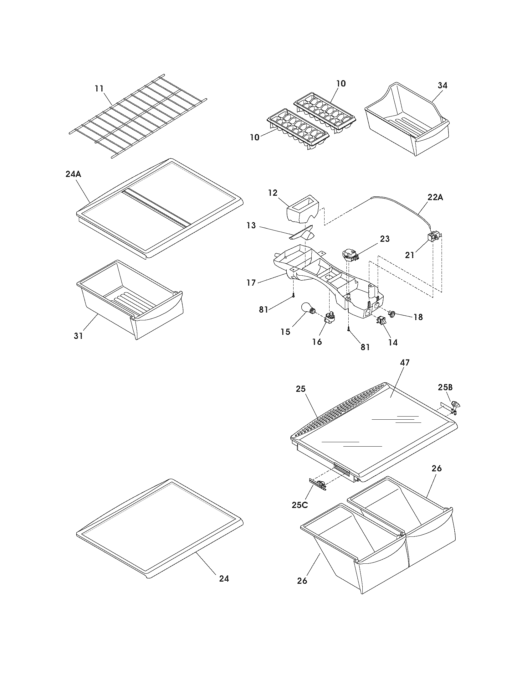 Frigidaire FRT21HS6DQ4 shelves diagram