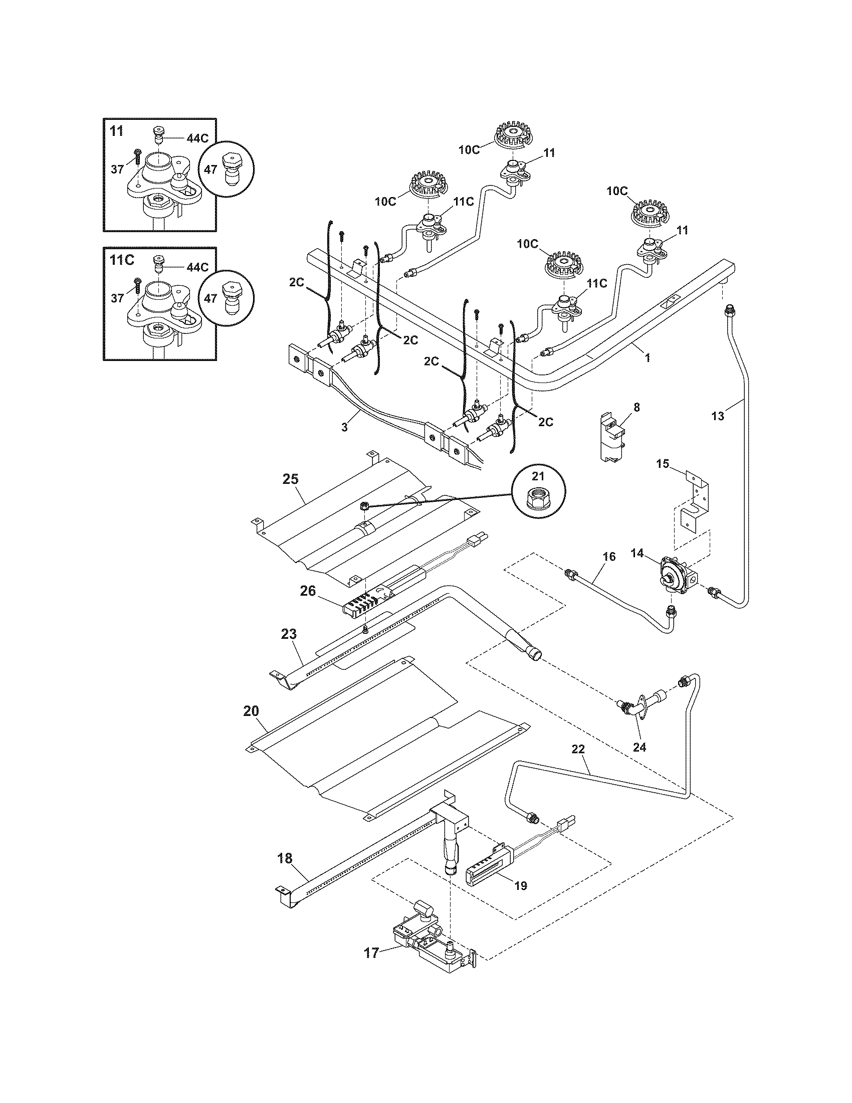 Tappan TGF351ESE burner diagram