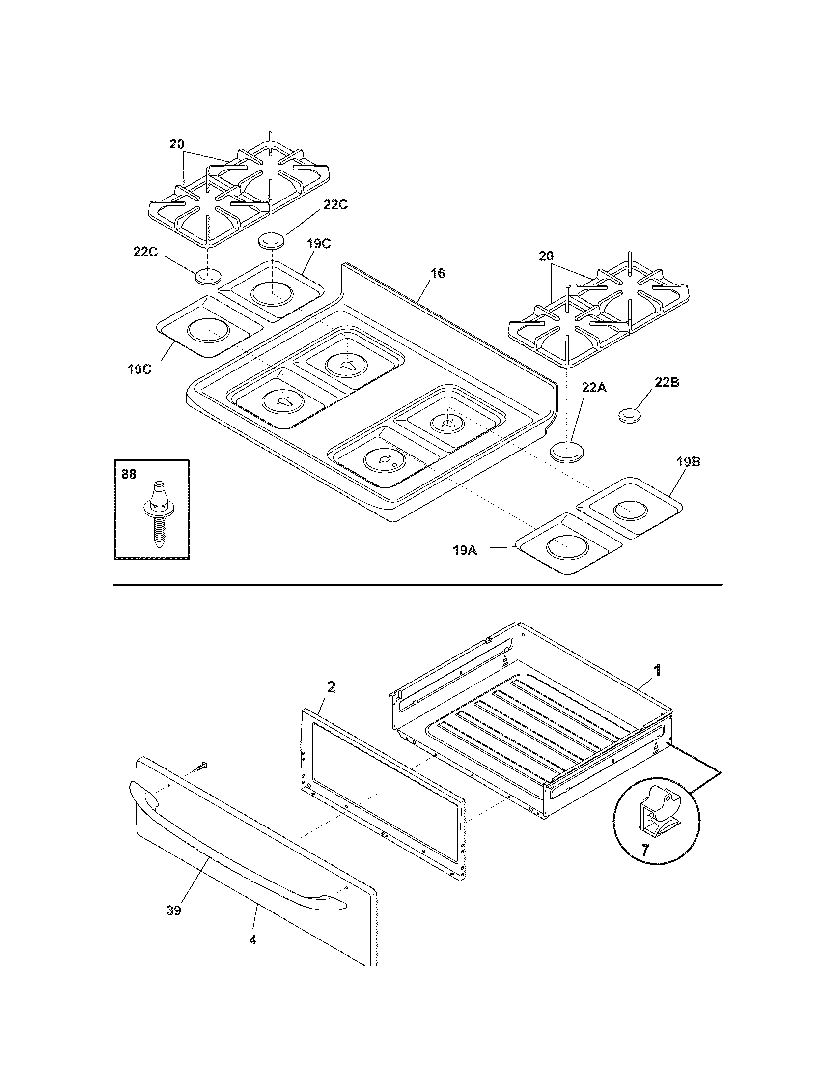 Kenmore 79078583408 top/drawer diagram