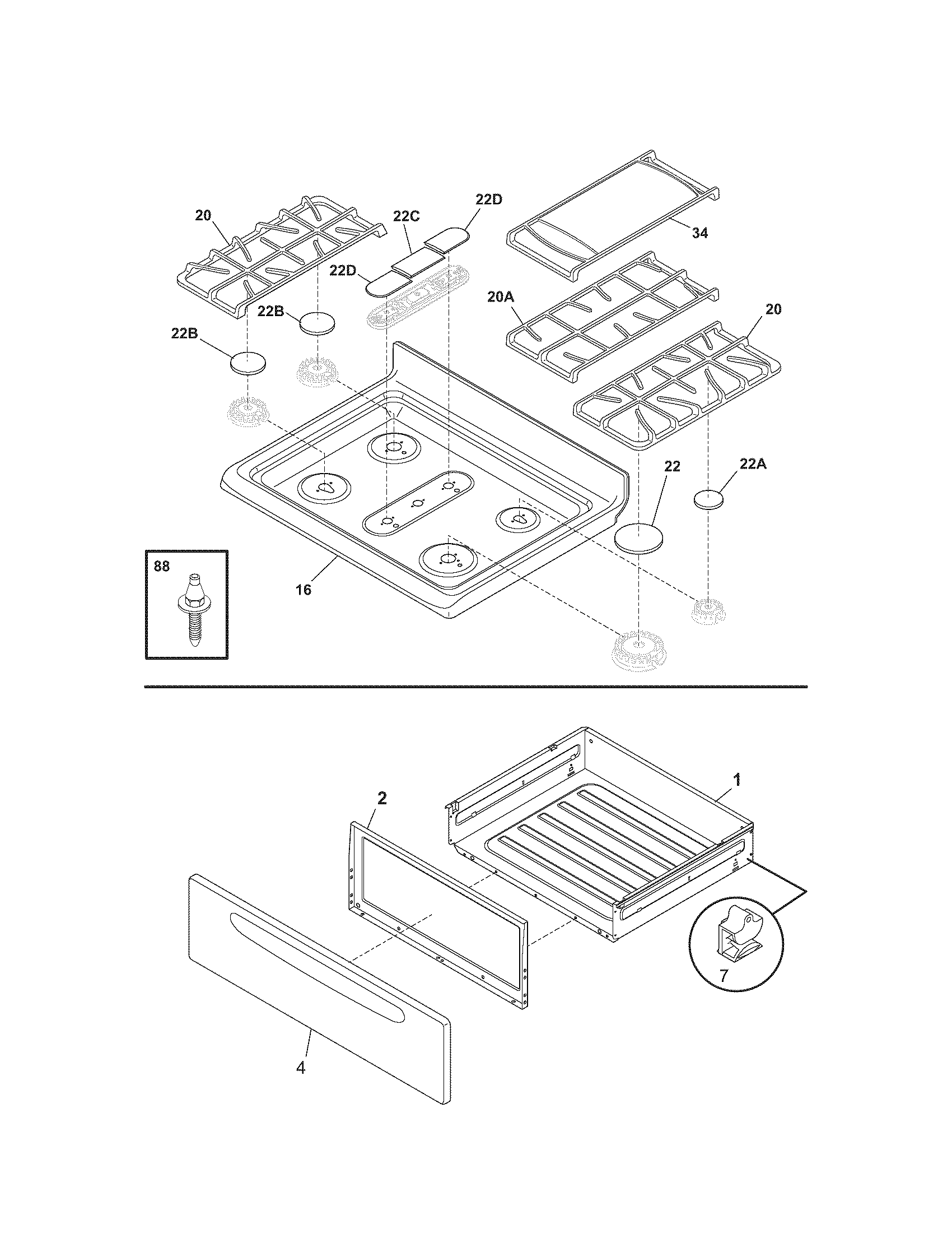 Kenmore 79078834601 top/drawer diagram