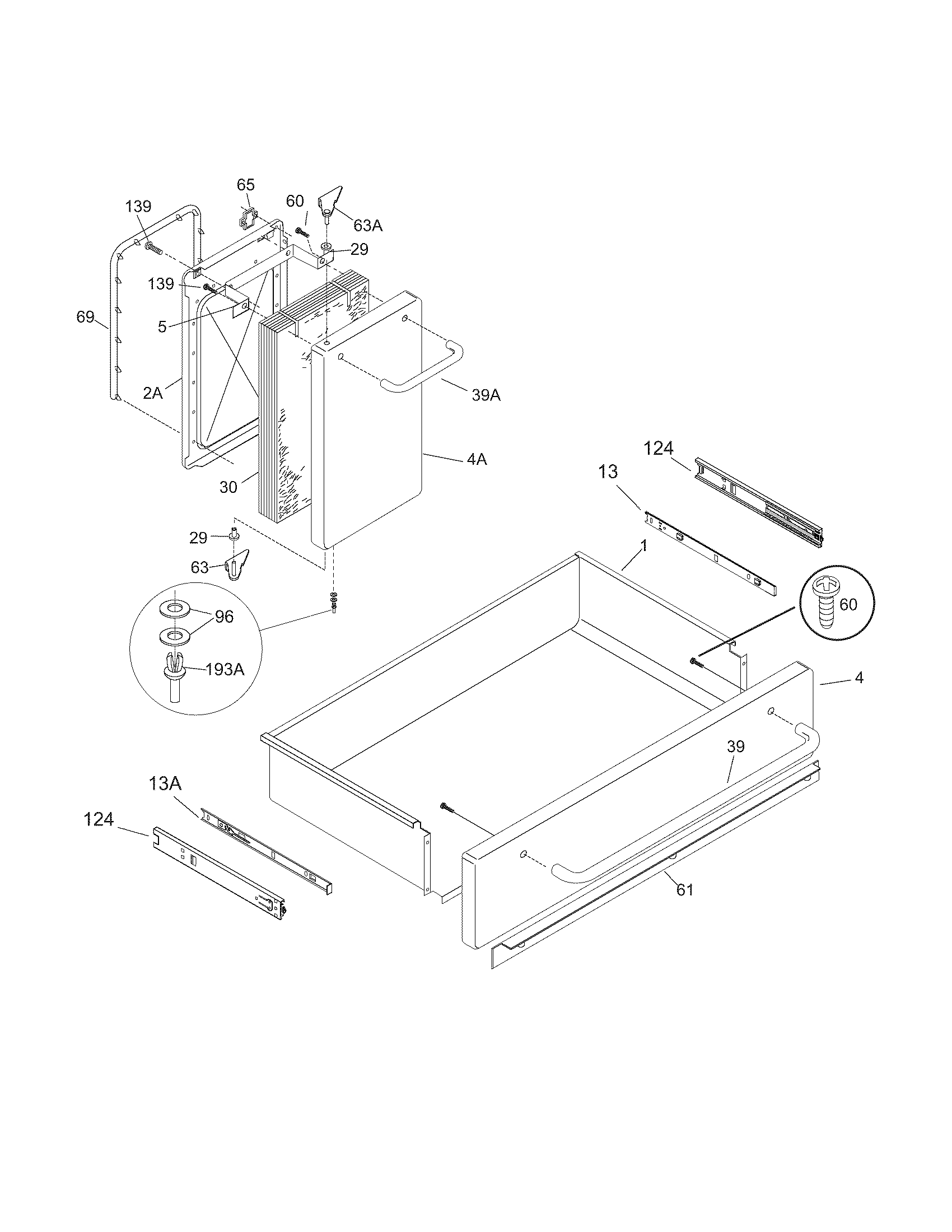 Frigidaire PLEF489CCG drawer/small door diagram
