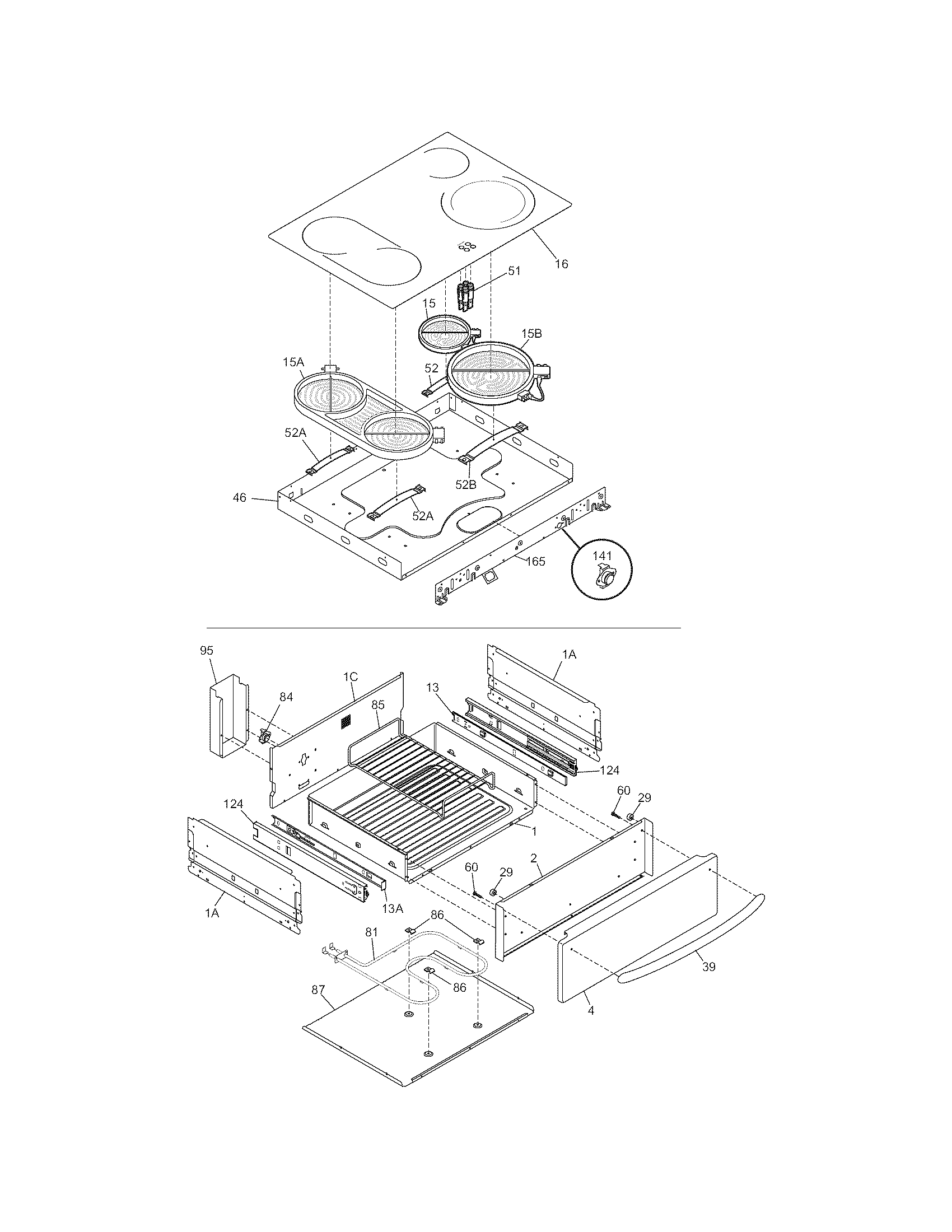 Frigidaire PLES399ECF top/drawer diagram