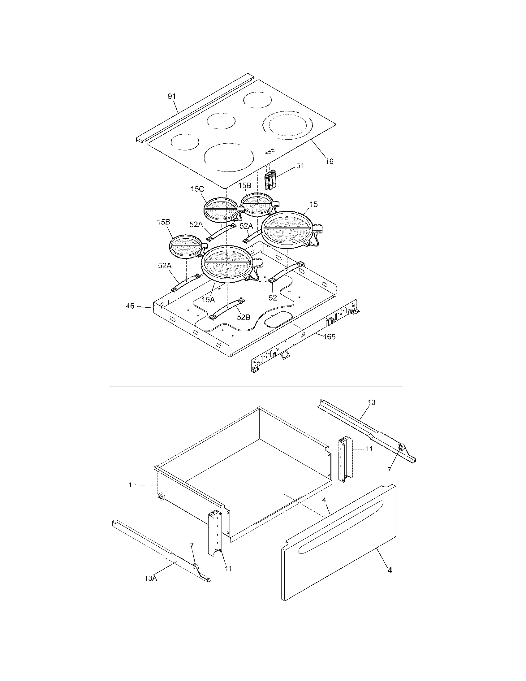 Frigidaire CGLES385FS2 top/drawer diagram