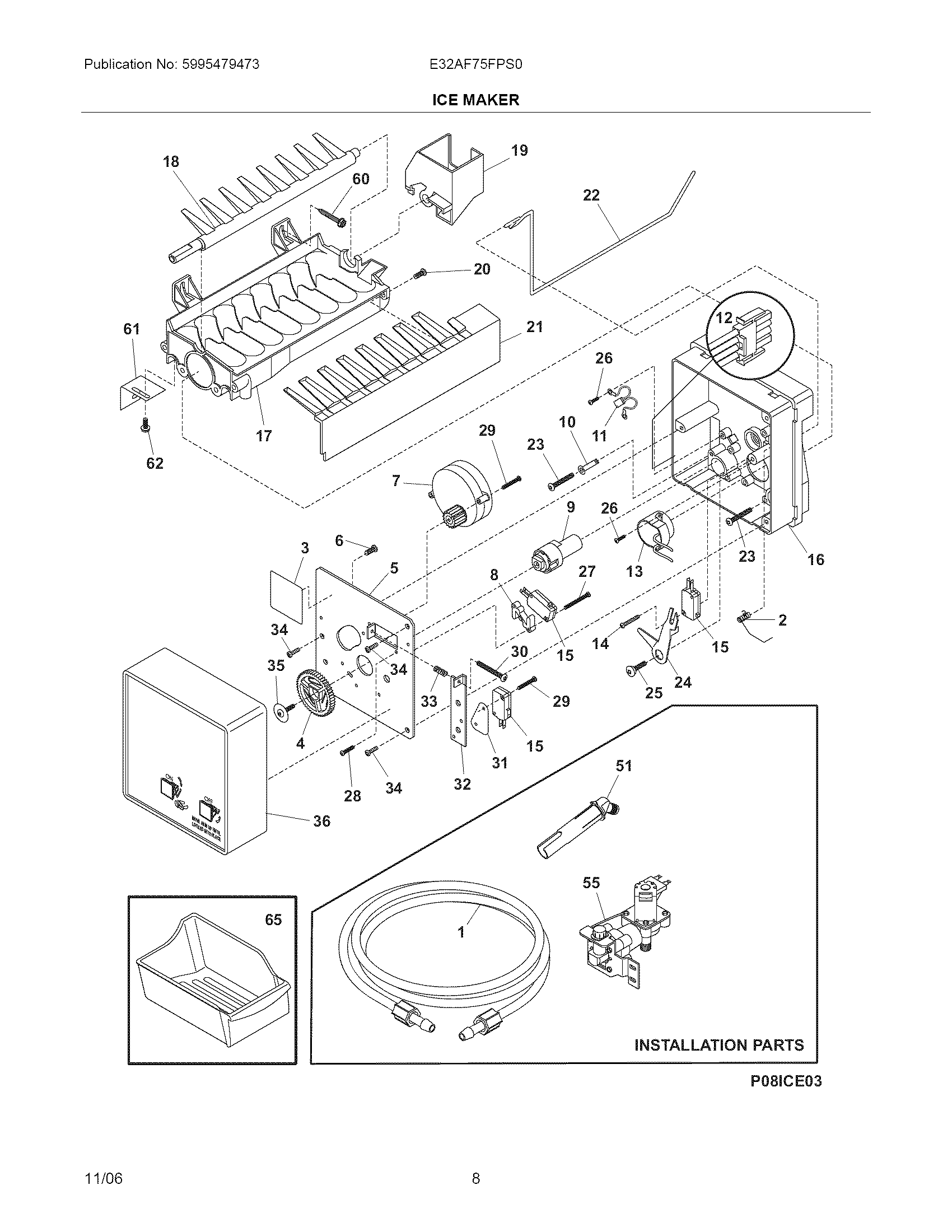 Electrolux E32AF75FPS0 ice maker diagram
