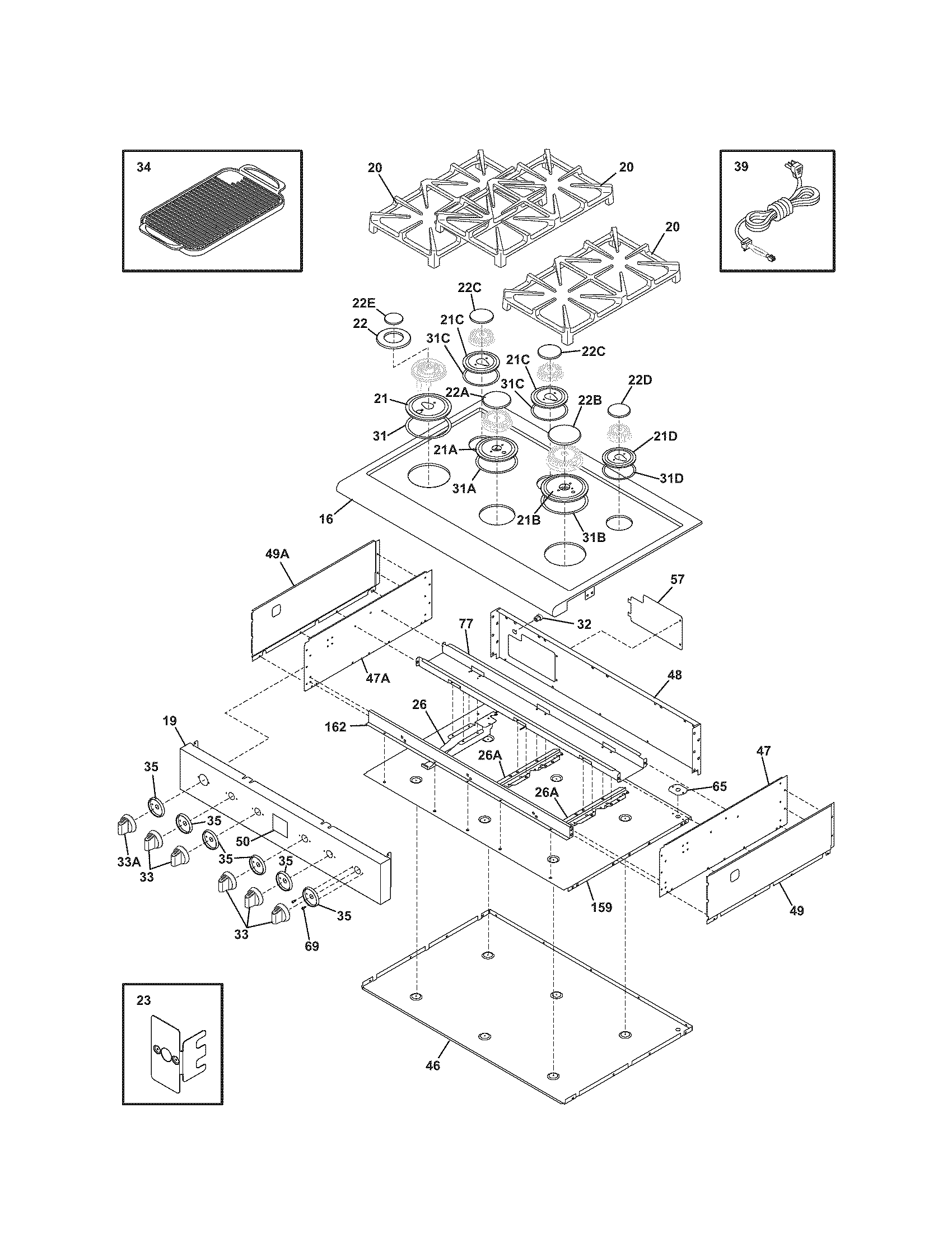 Kenmore Pro 79030503601 maintop diagram