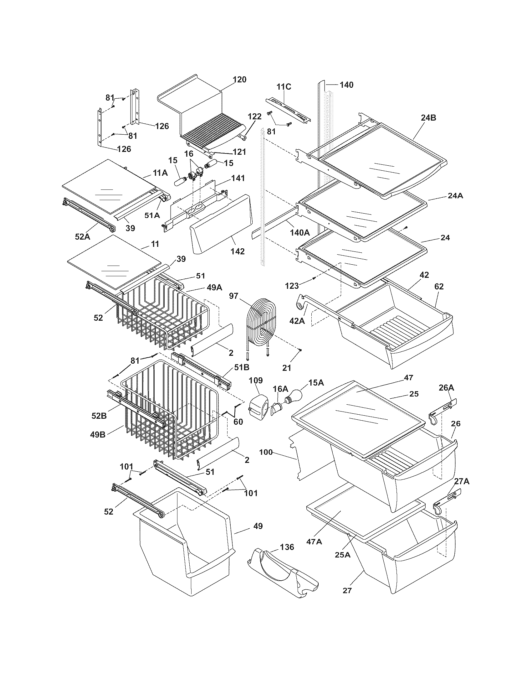 Frigidaire PLHS68EESB8 shelves diagram