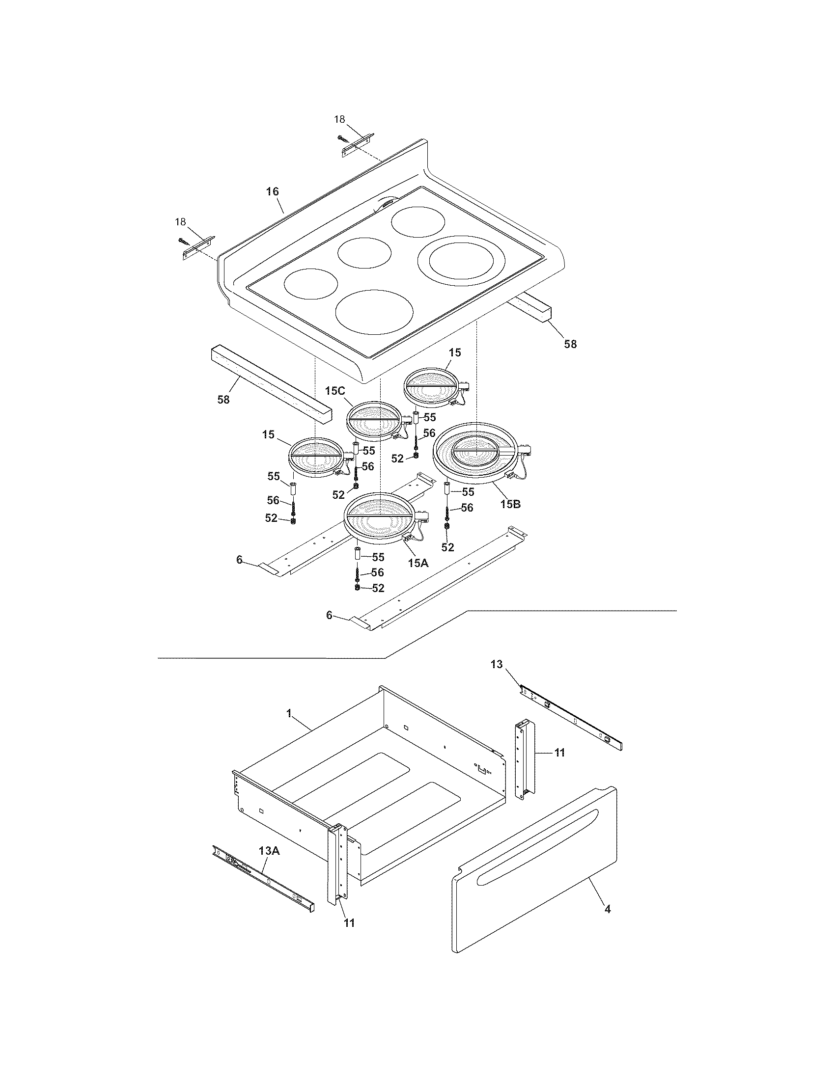 Crosley BES375ES5 top/drawer diagram