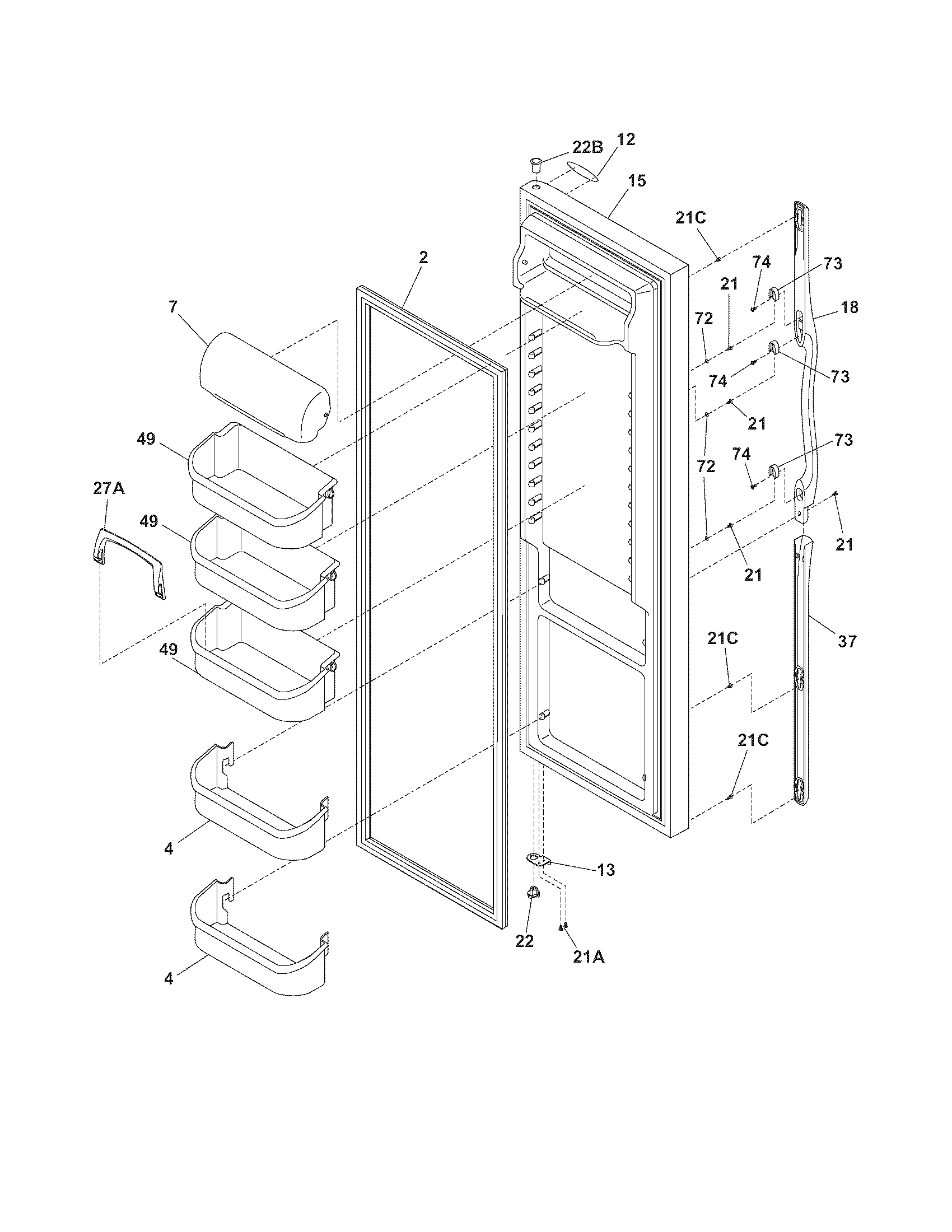 Frigidaire GLHS38EGSB2 refrigerator door diagram