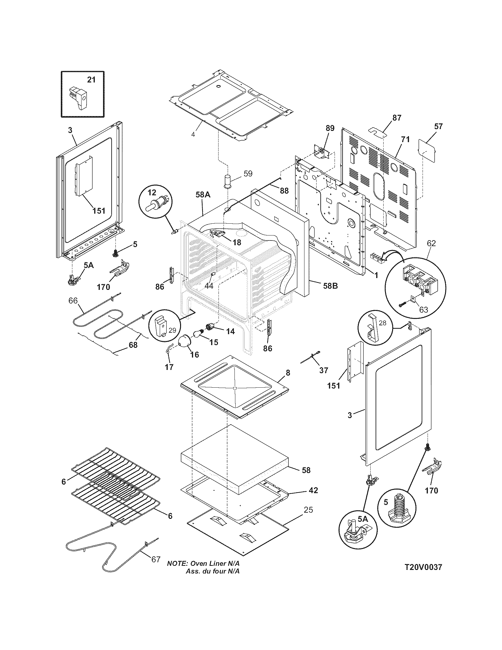 Frigidaire FEF352FUB body diagram
