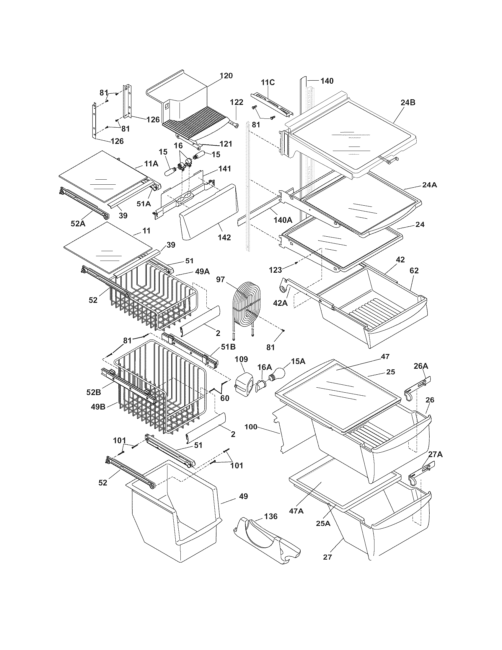 Frigidaire PLHS269ZDBE shelves diagram