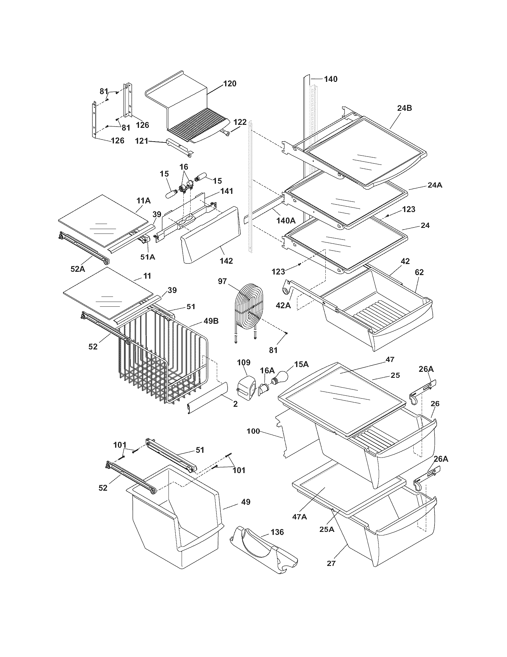 Frigidaire GLHS38EGQ1 shelves diagram