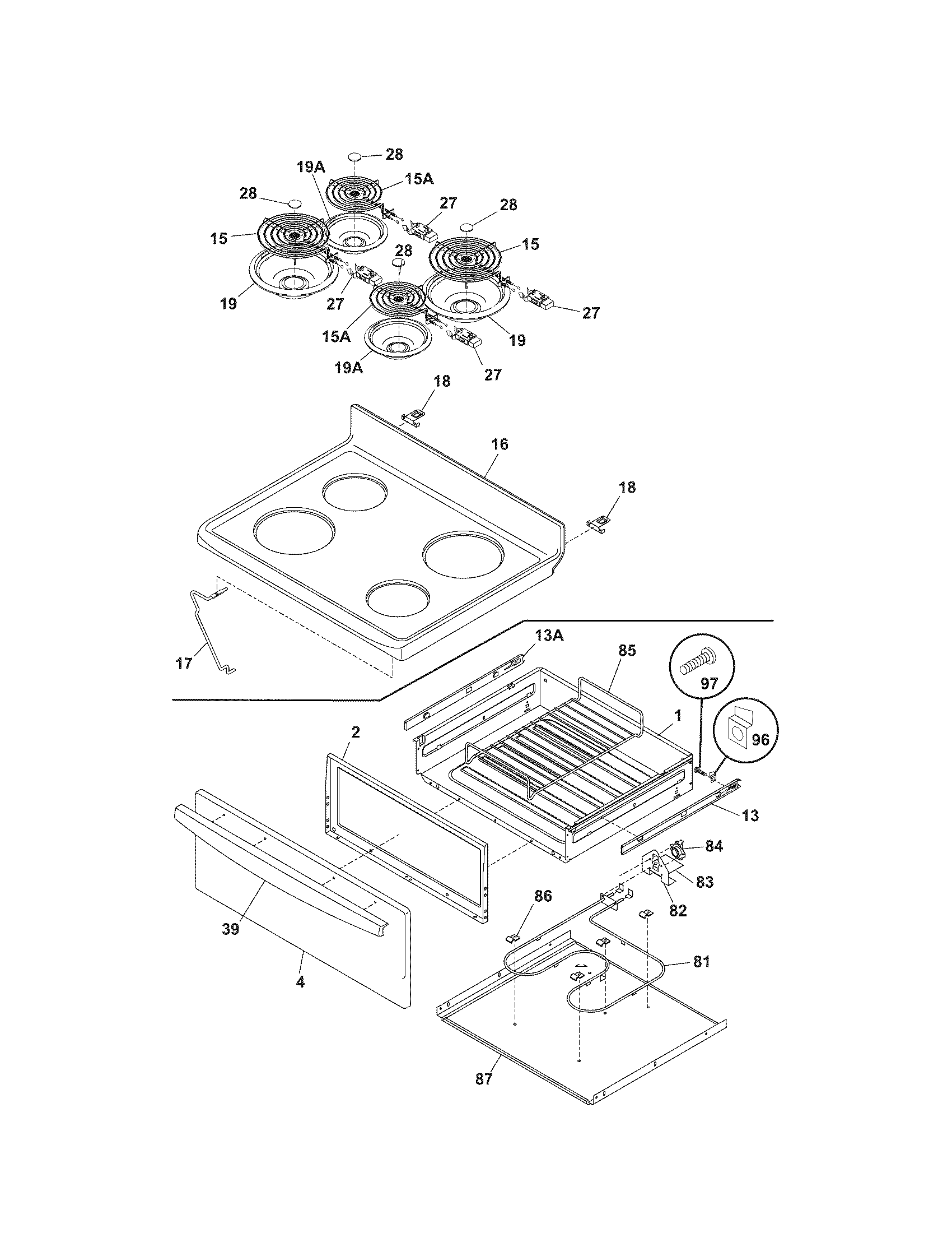 Kenmore 7909422240A top/drawer diagram