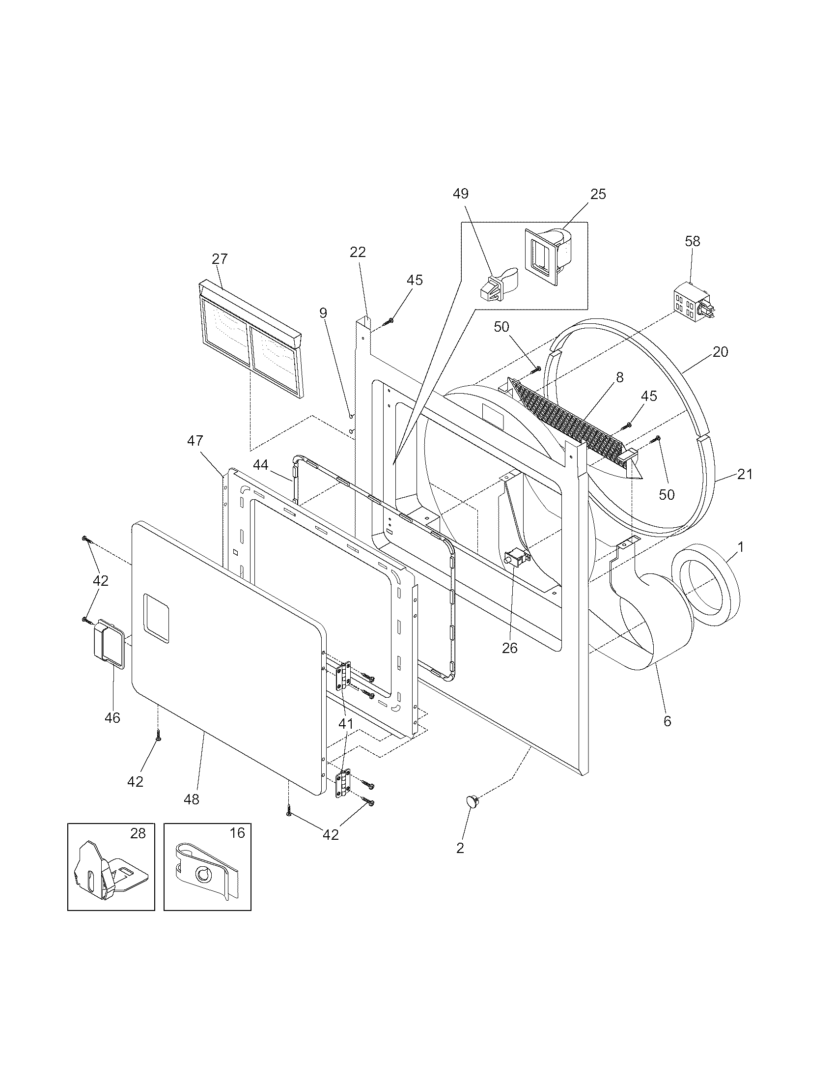 Kenmore 41787042700 front panel/lint filter diagram