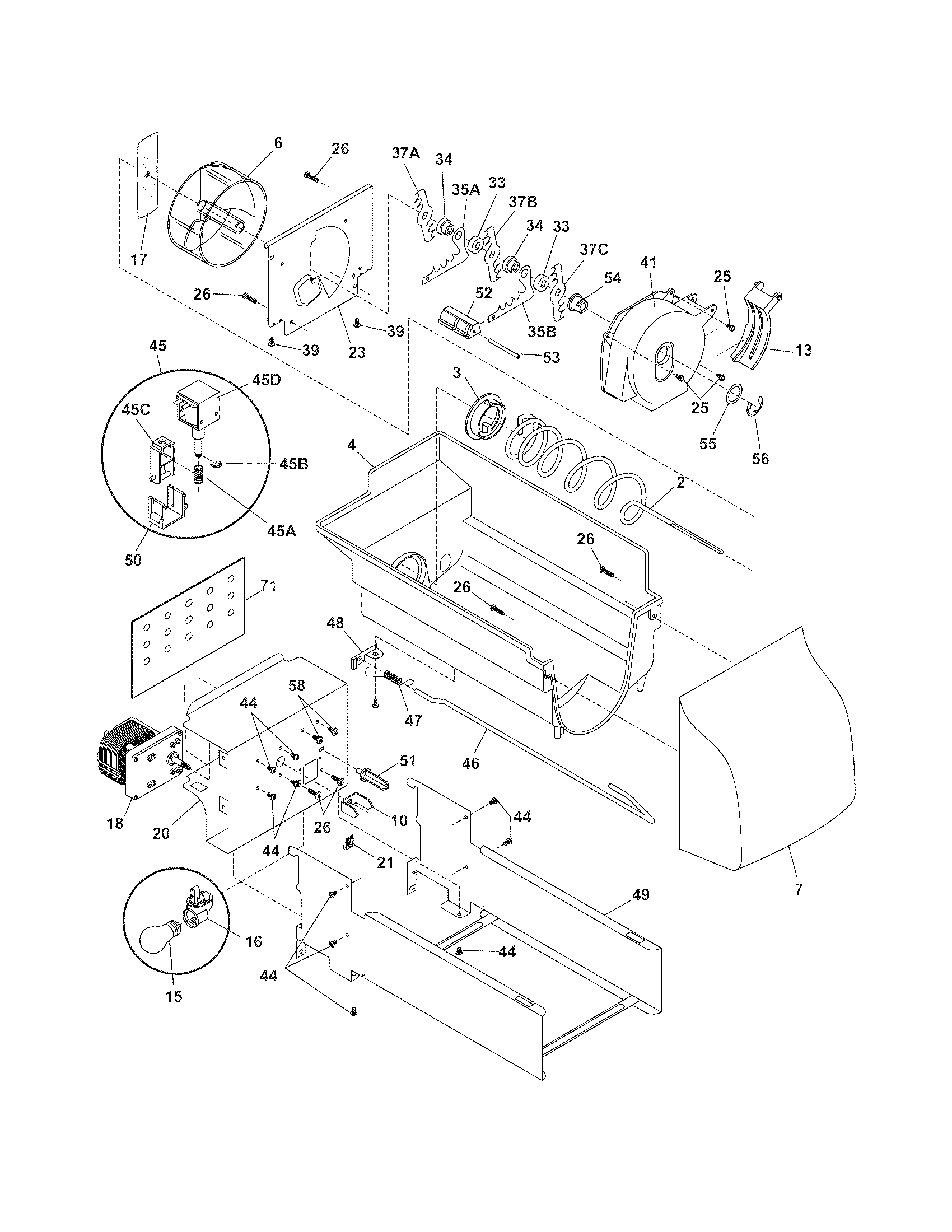 Frigidaire FRSHT5EFB4 ice container diagram