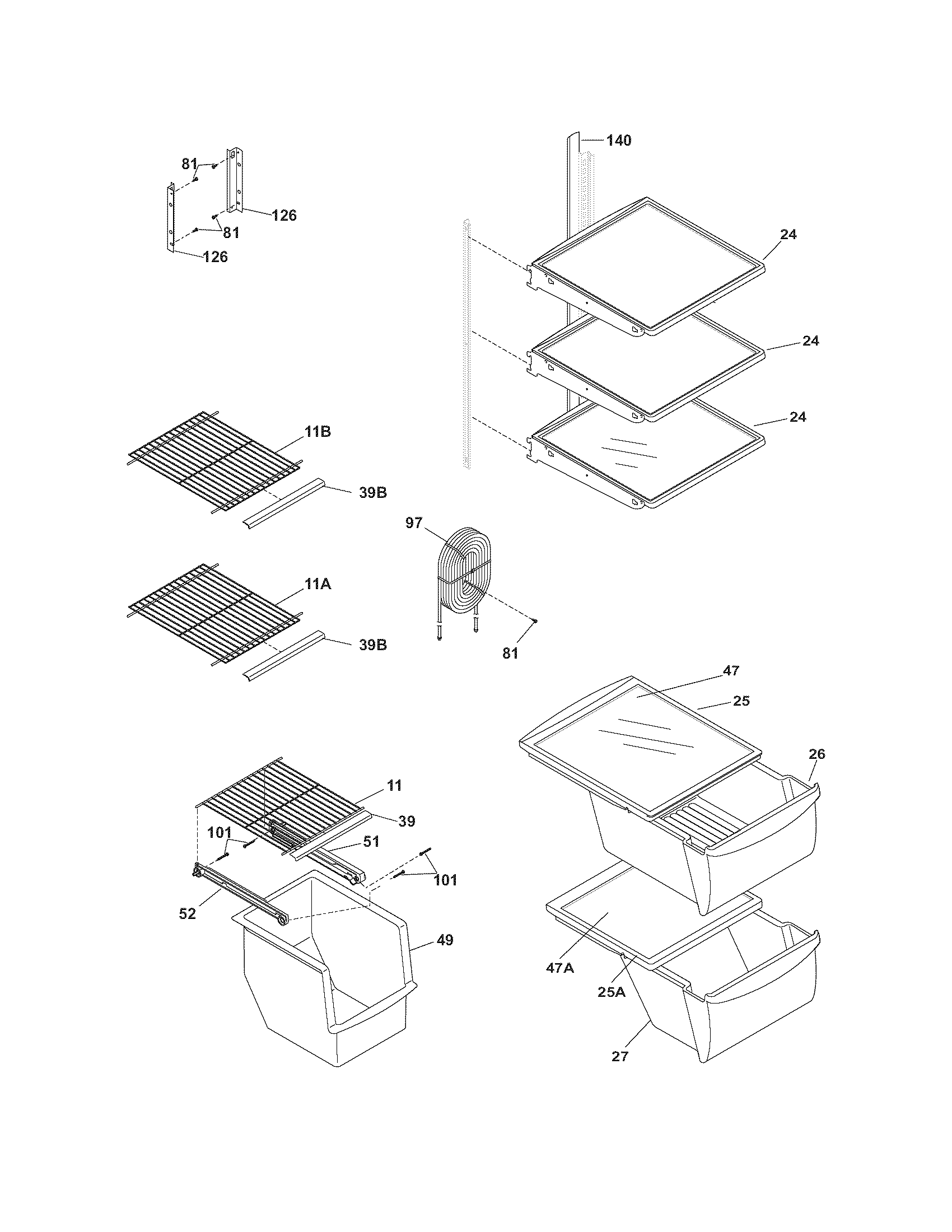 Frigidaire FRS6LE4FB1 shelves diagram