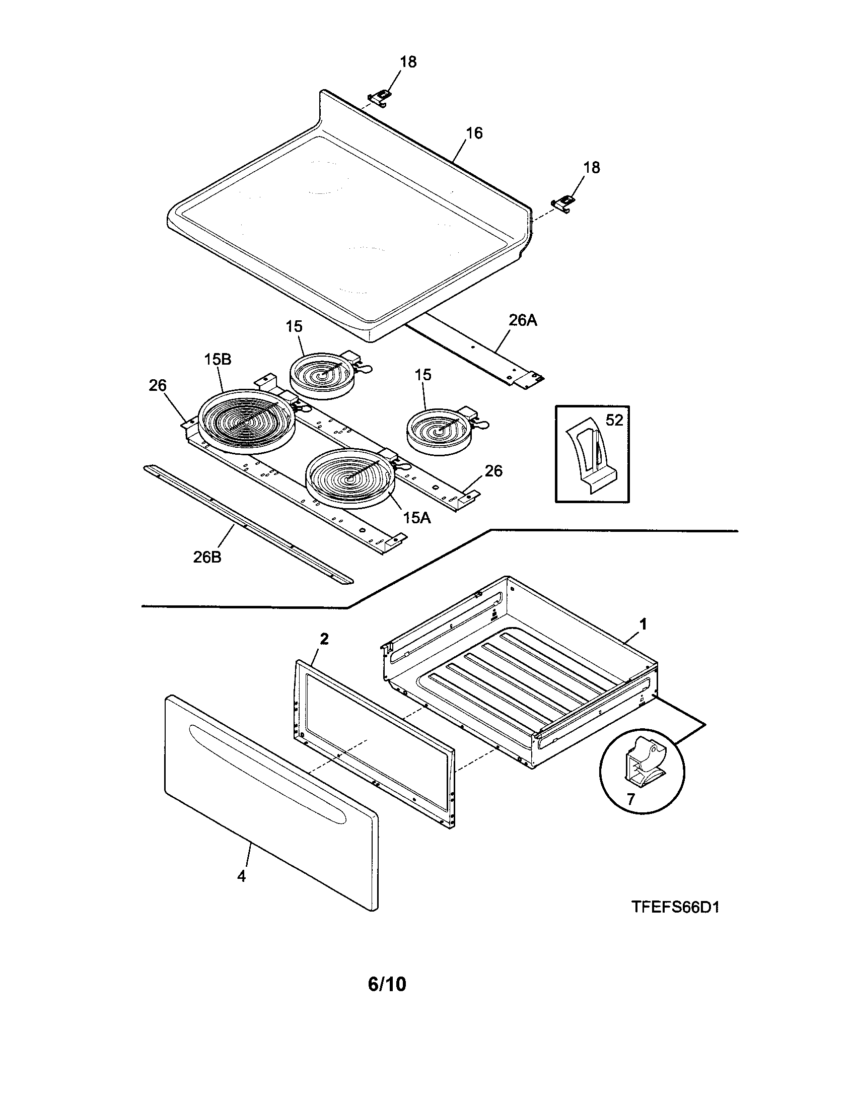 Frigidaire FEFS66DSJ top/drawer diagram
