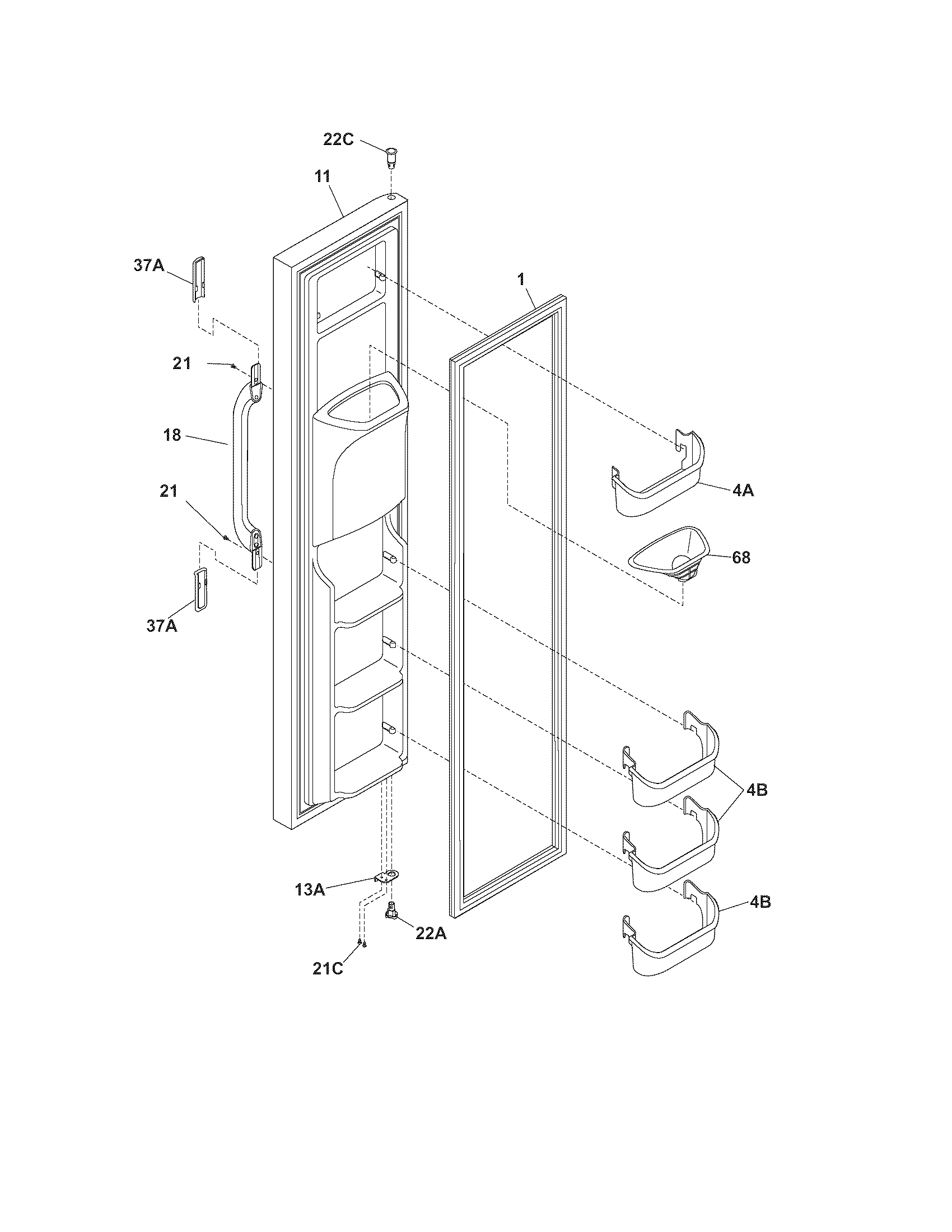 White-Westinghouse WRS6W1EW9 freezer door diagram