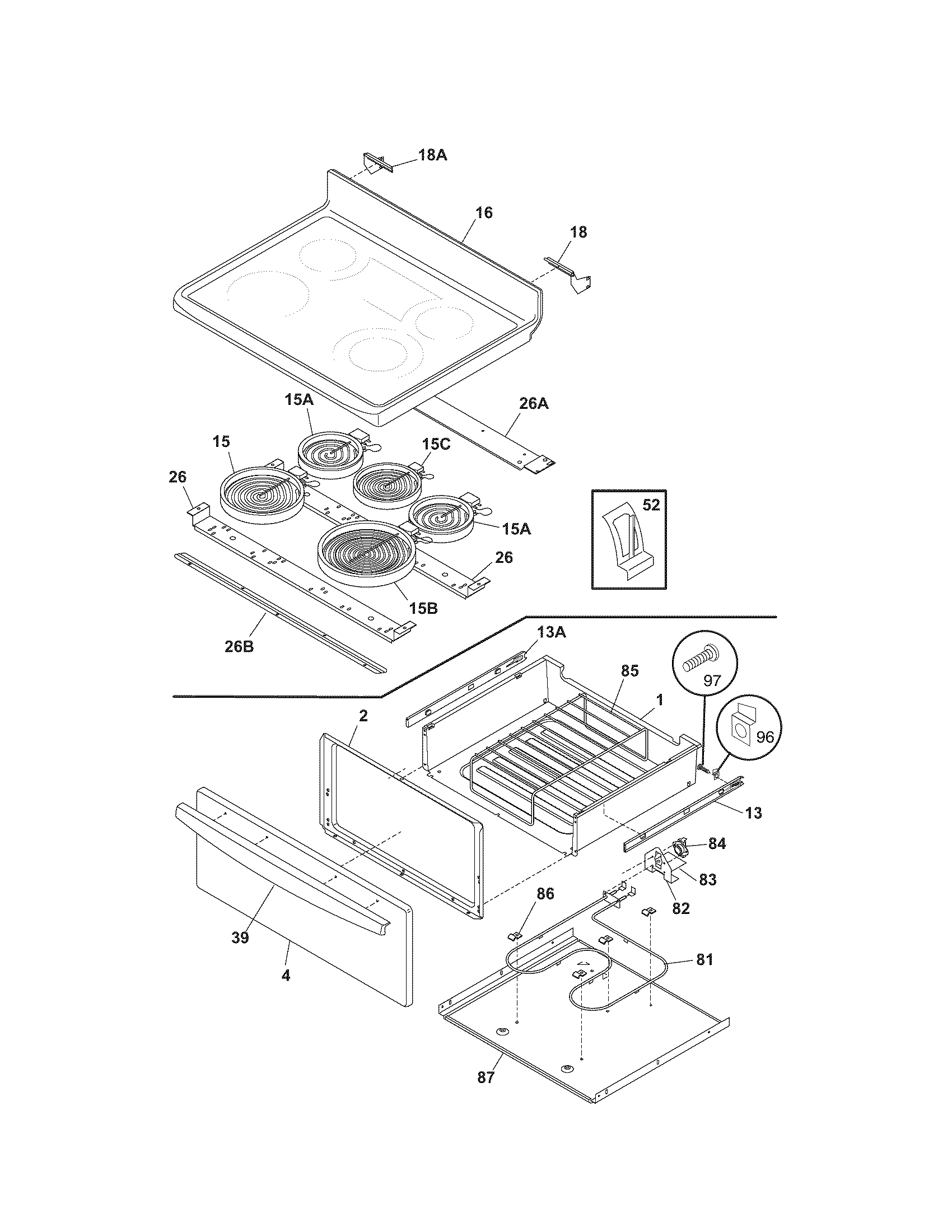 Kenmore 79095889303 top/drawer diagram