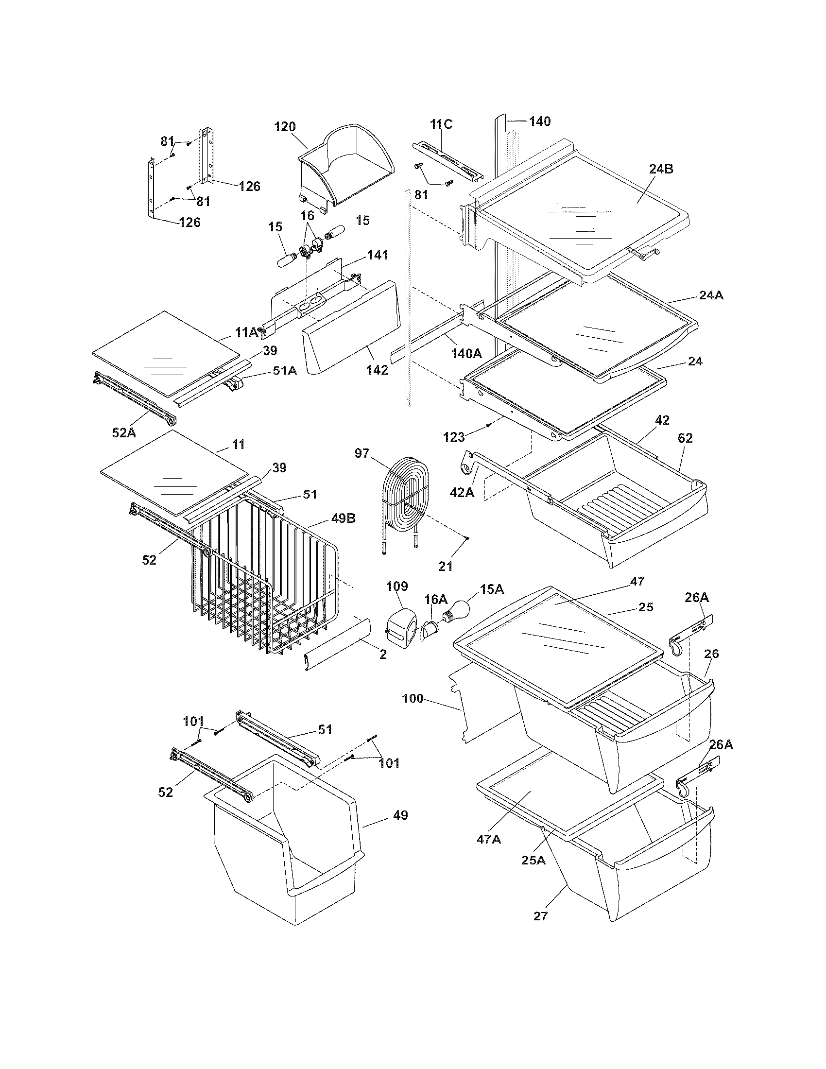 Frigidaire FRS6LC8FS1 shelves diagram