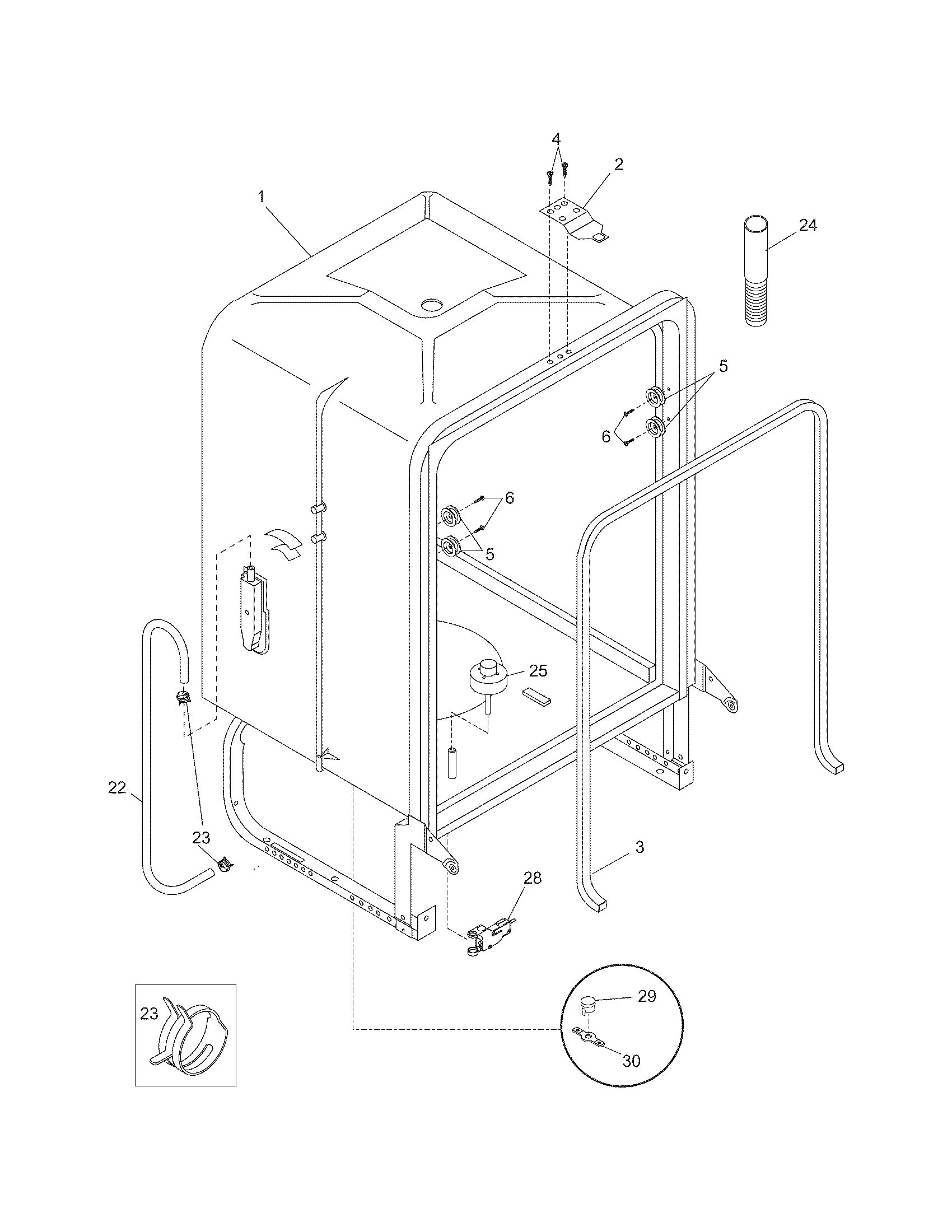 Frigidaire GLD2875FPW1 tub diagram