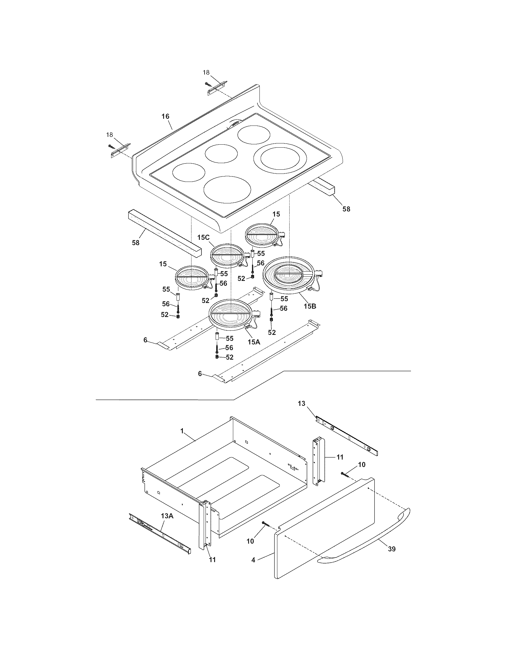 Frigidaire PGLEF375GC1 top/drawer diagram