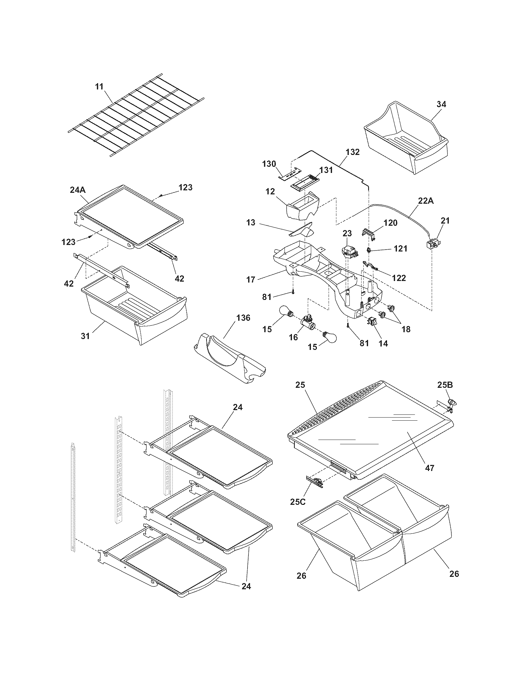 Frigidaire PLHT219TCBD shelves diagram