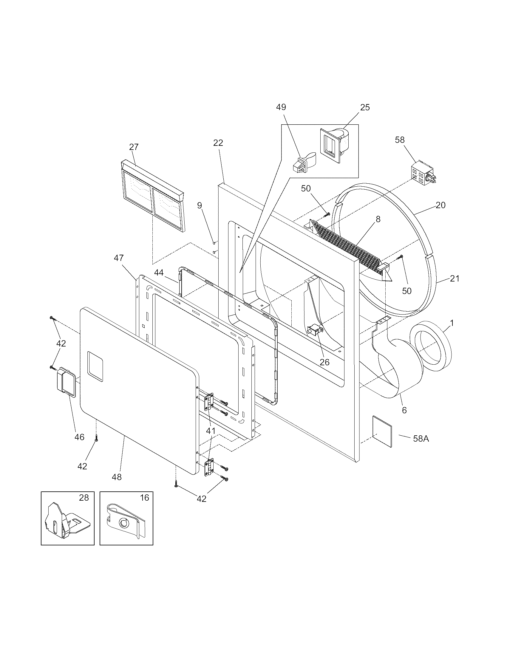 Frigidaire GCER1042FS0 front panel/lint filter diagram