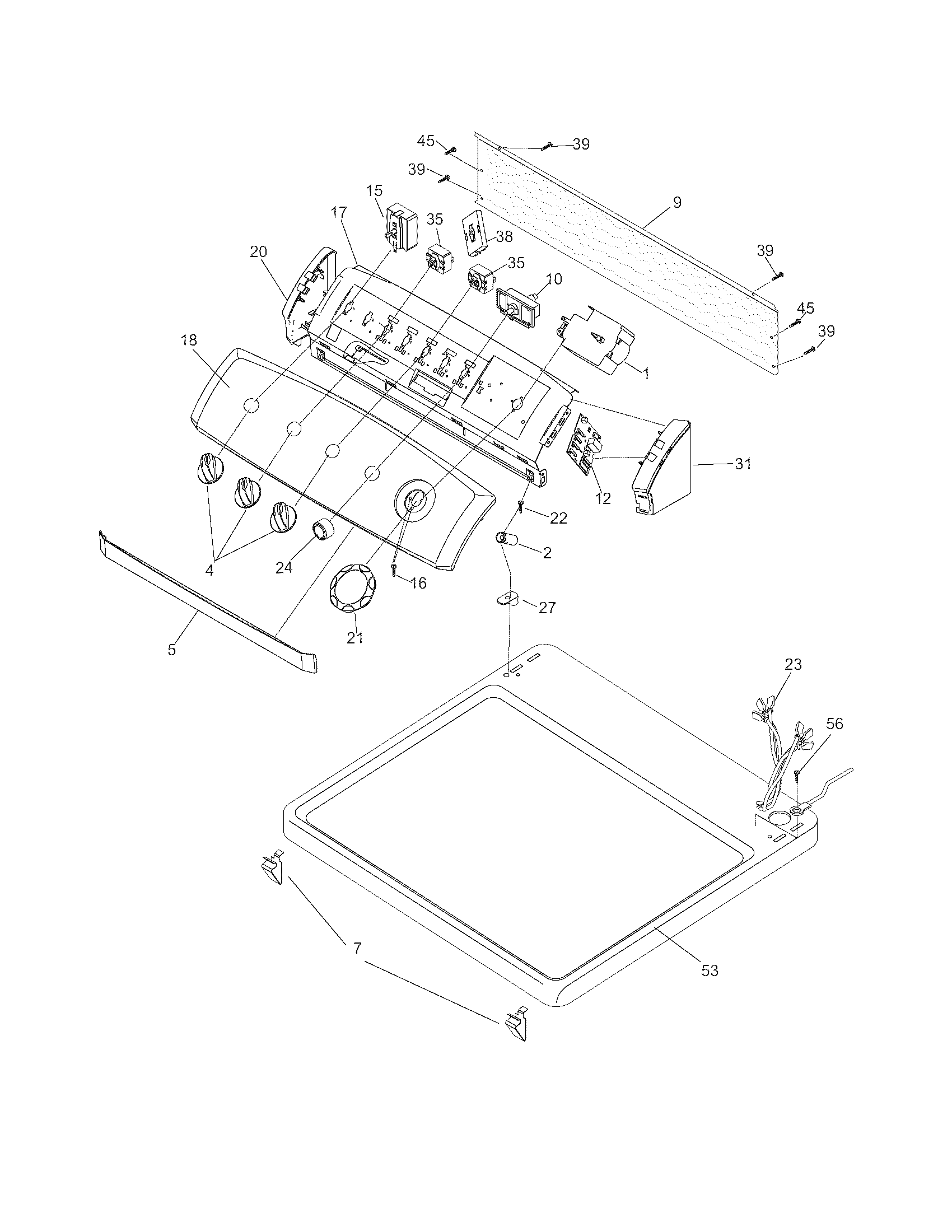 Frigidaire GCER1042FS0 controls/top panel diagram