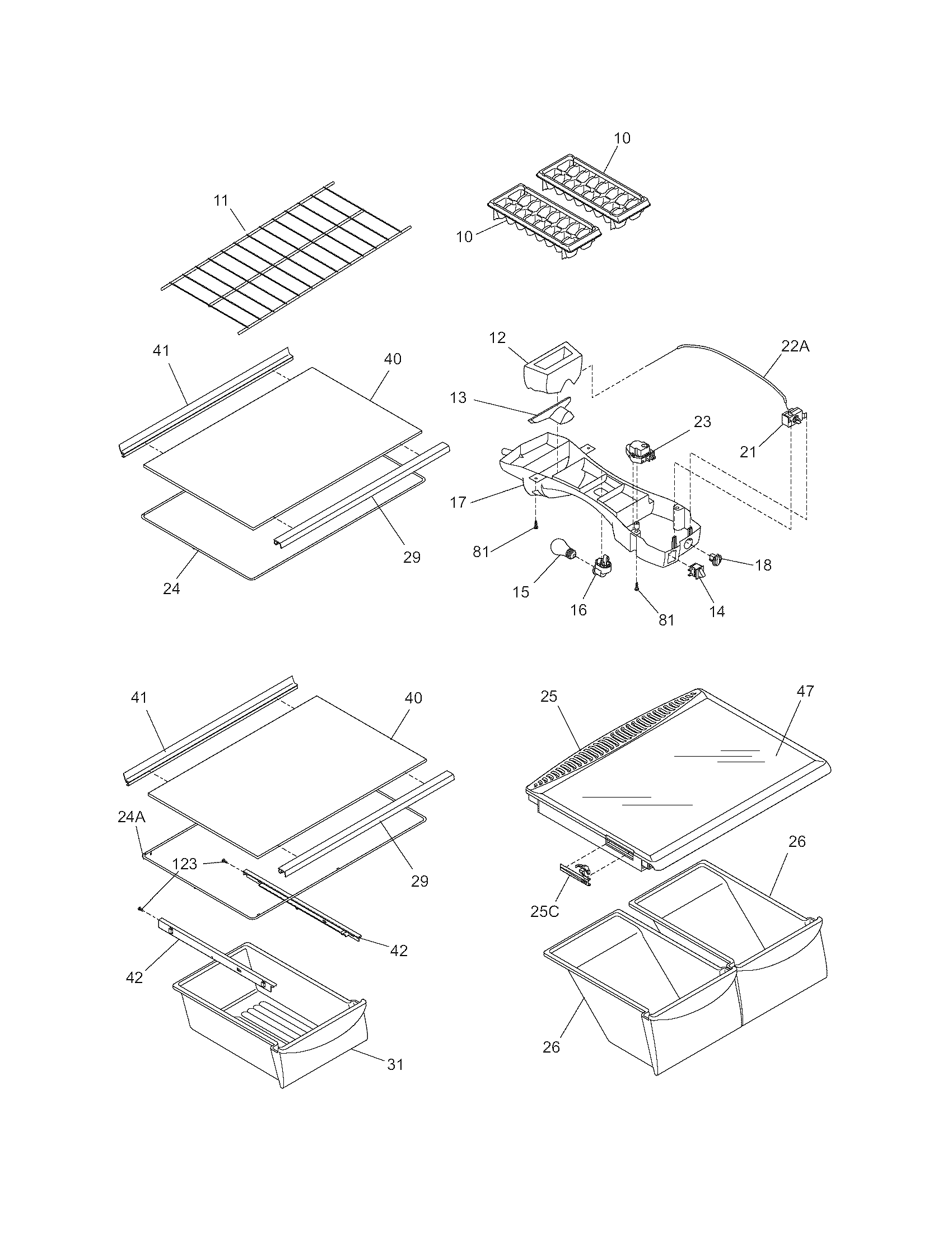 Frigidaire FRT8G7HB0 shelves diagram