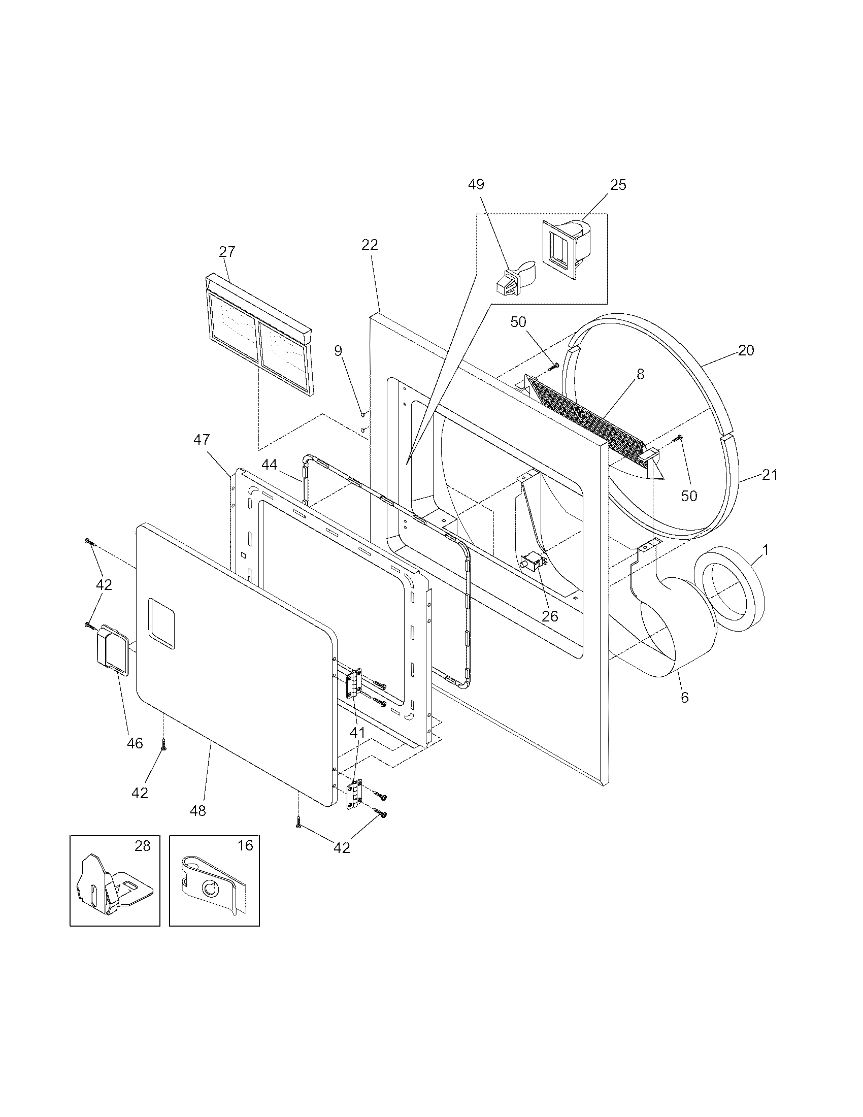 Frigidaire FER311CFS0 front panel/lint filter diagram