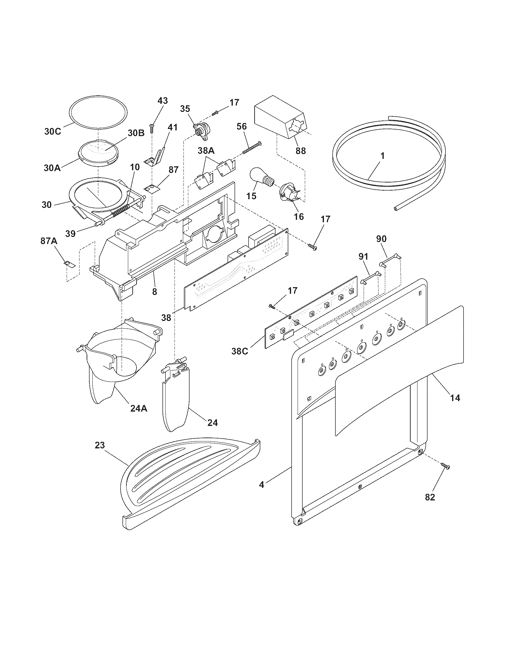 Kenmore Elite 25344513603 ice & water dispenser diagram