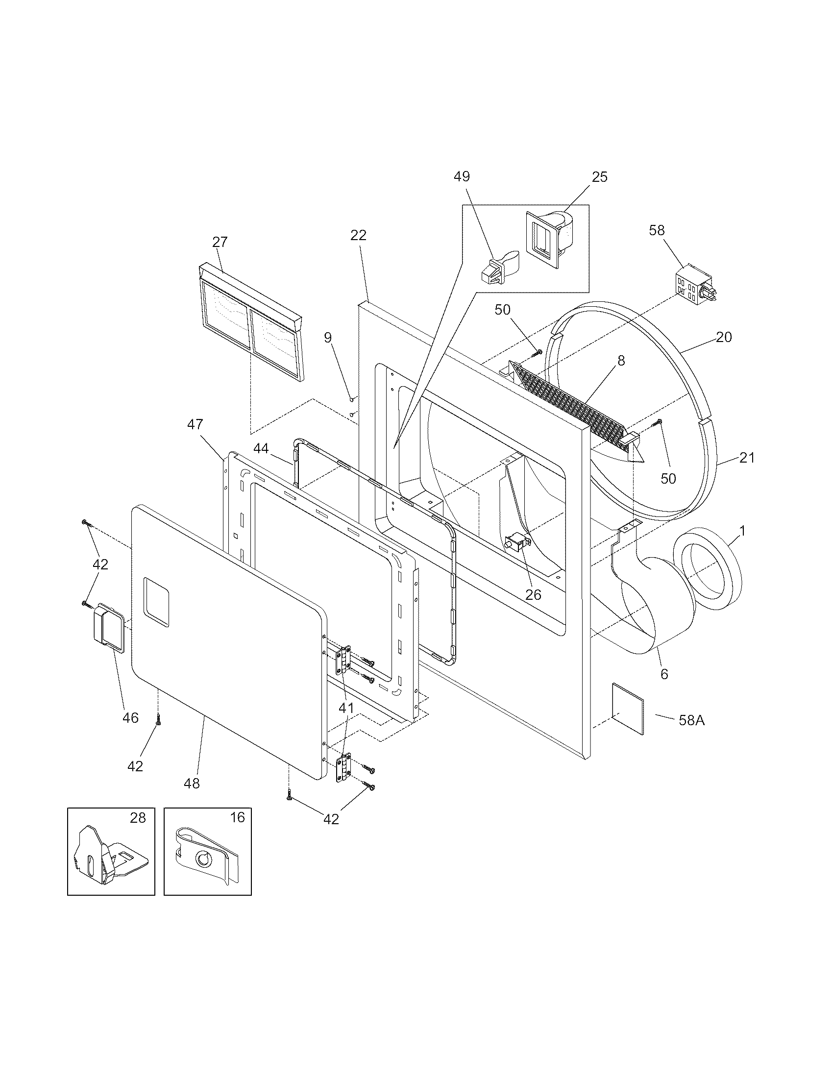 Frigidaire NMGR336FS0 front panel/lint filter diagram