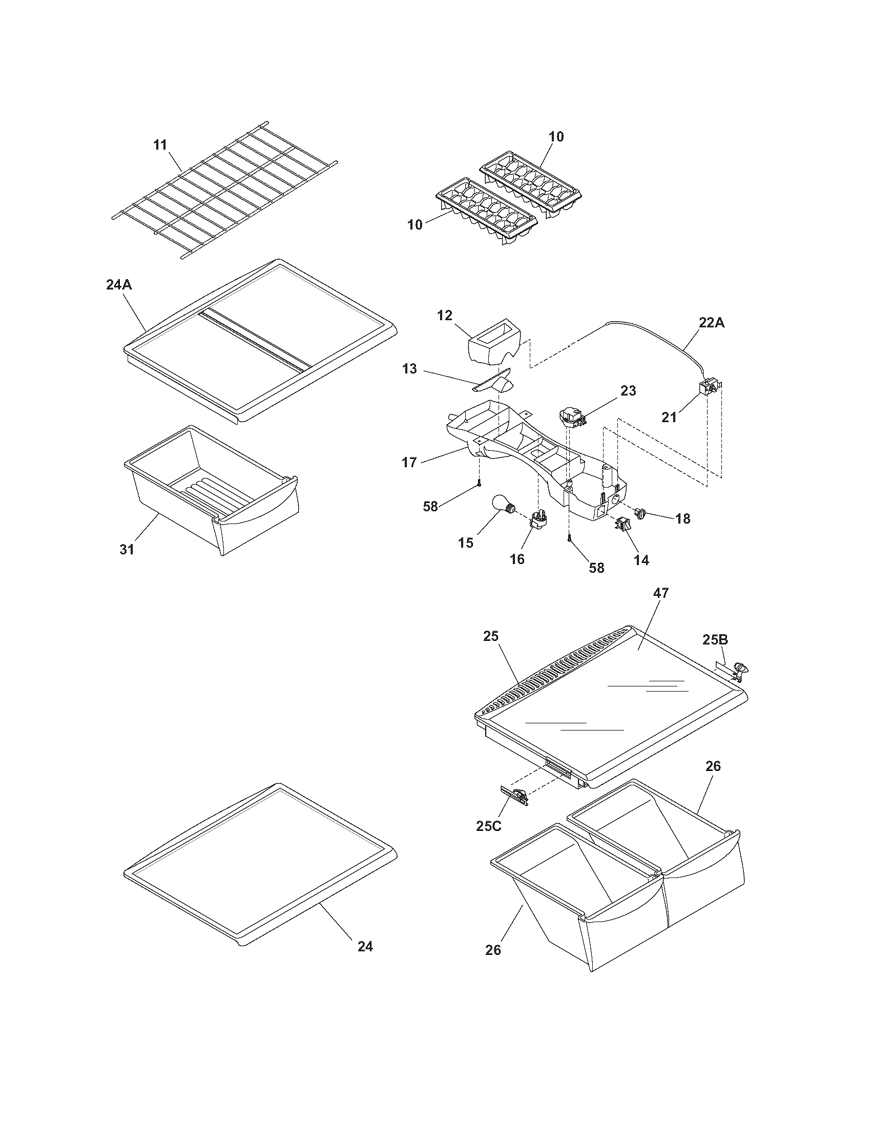 Frigidaire FRT8S6ESBG shelves diagram